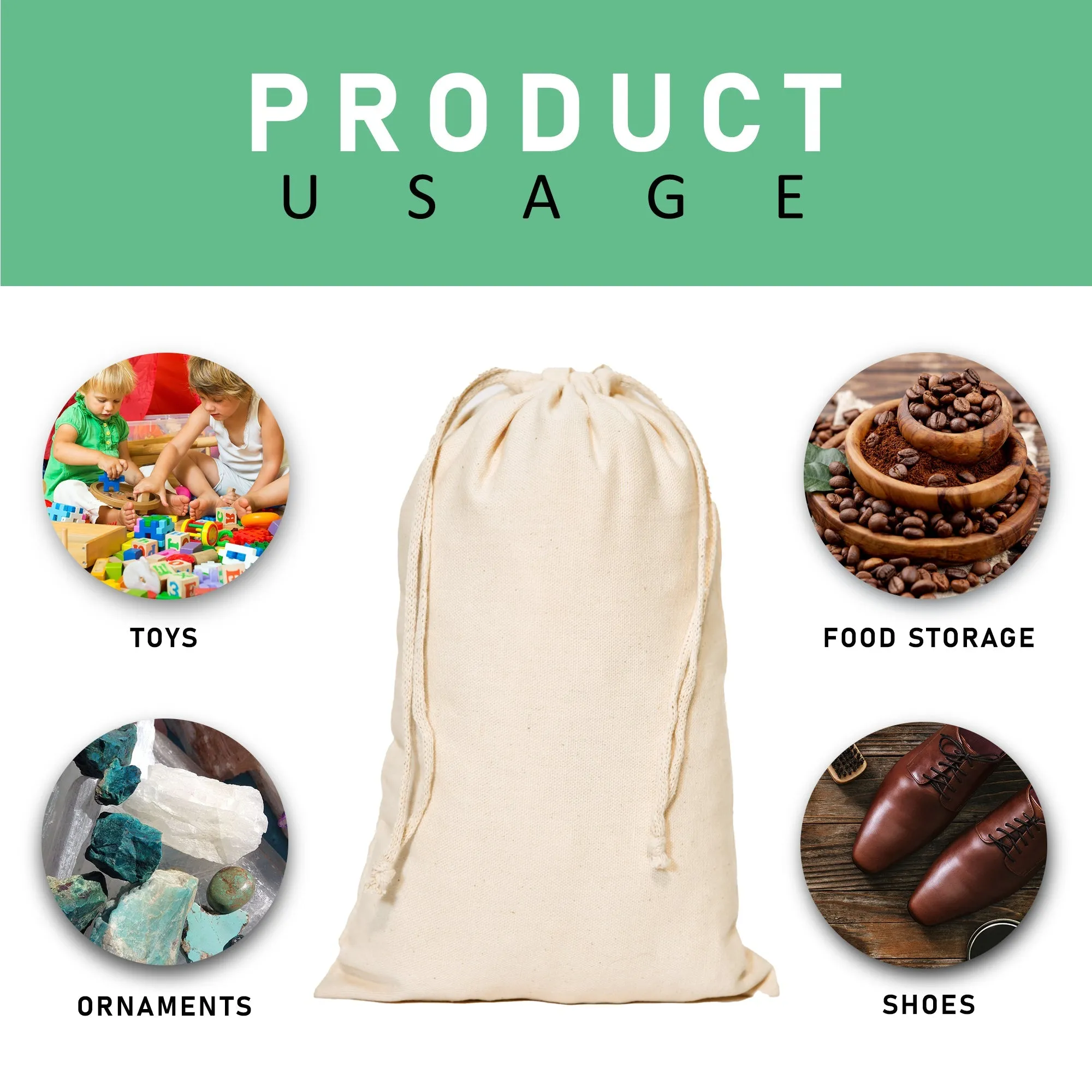 4x6 inch Natural Color Double Drawstring Bags