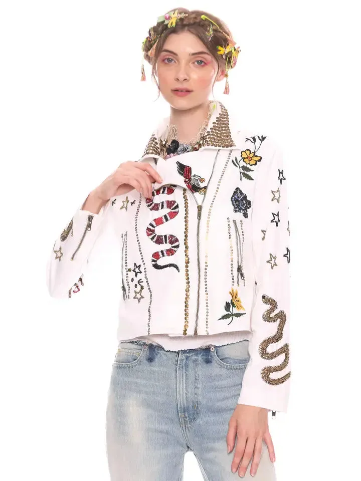 Adam & Eve Hand Beaded & Embroidered Moto Style Jacket