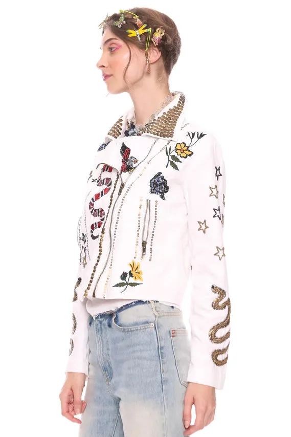 Adam & Eve Hand Beaded & Embroidered Moto Style Jacket
