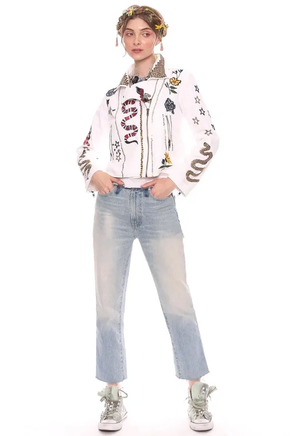 Adam & Eve Hand Beaded & Embroidered Moto Style Jacket