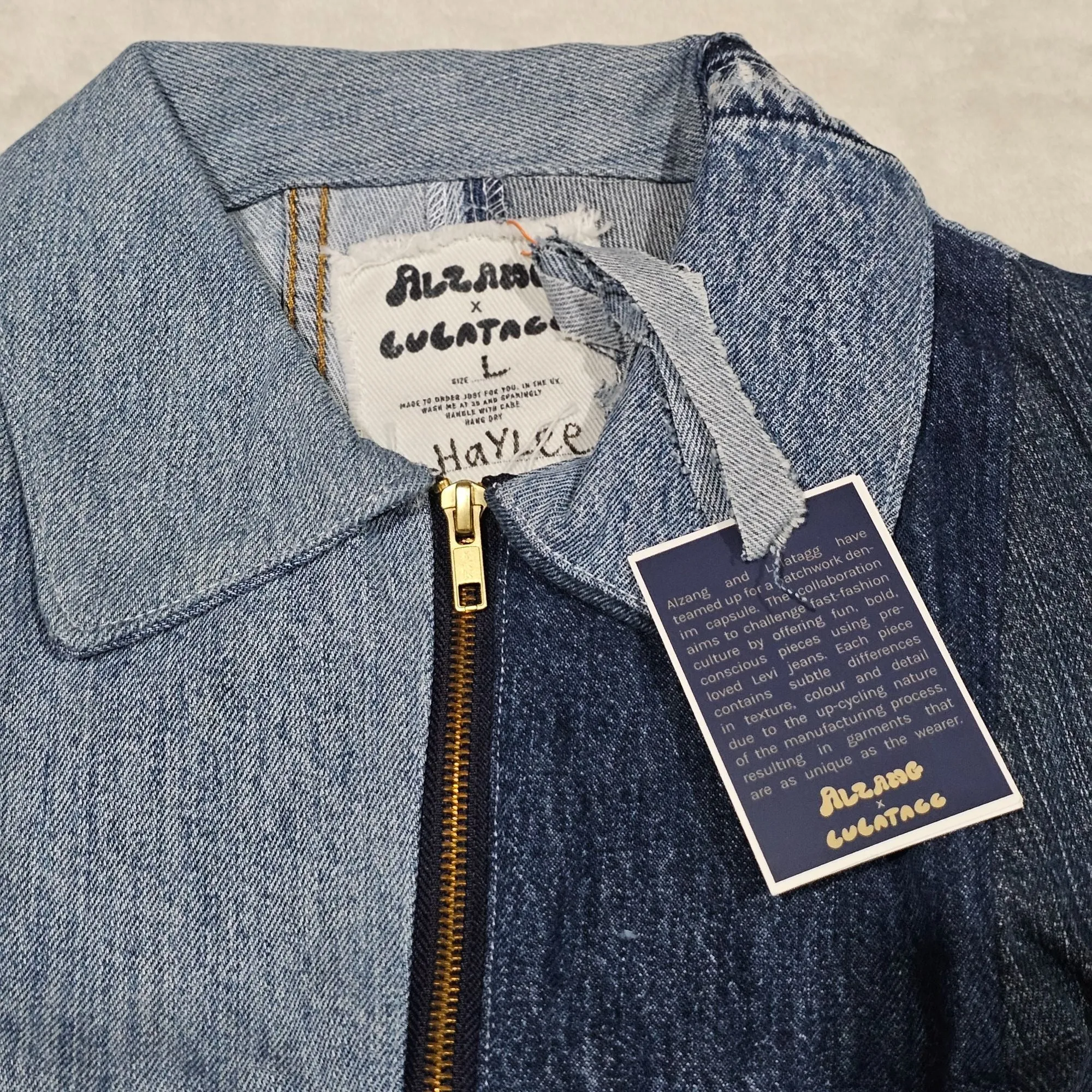 Alzang x Lulatagg Reworked Denim Sleeveless Patchwork Shirt L