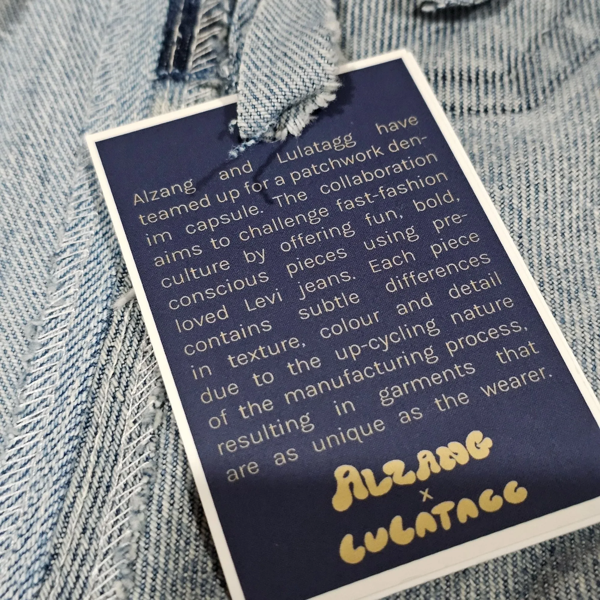 Alzang x Lulatagg Reworked Denim Sleeveless Patchwork Shirt L