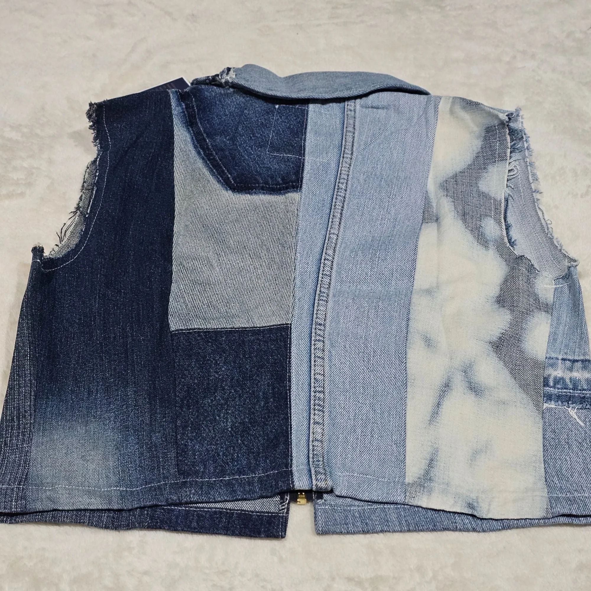 Alzang x Lulatagg Reworked Denim Sleeveless Patchwork Shirt L