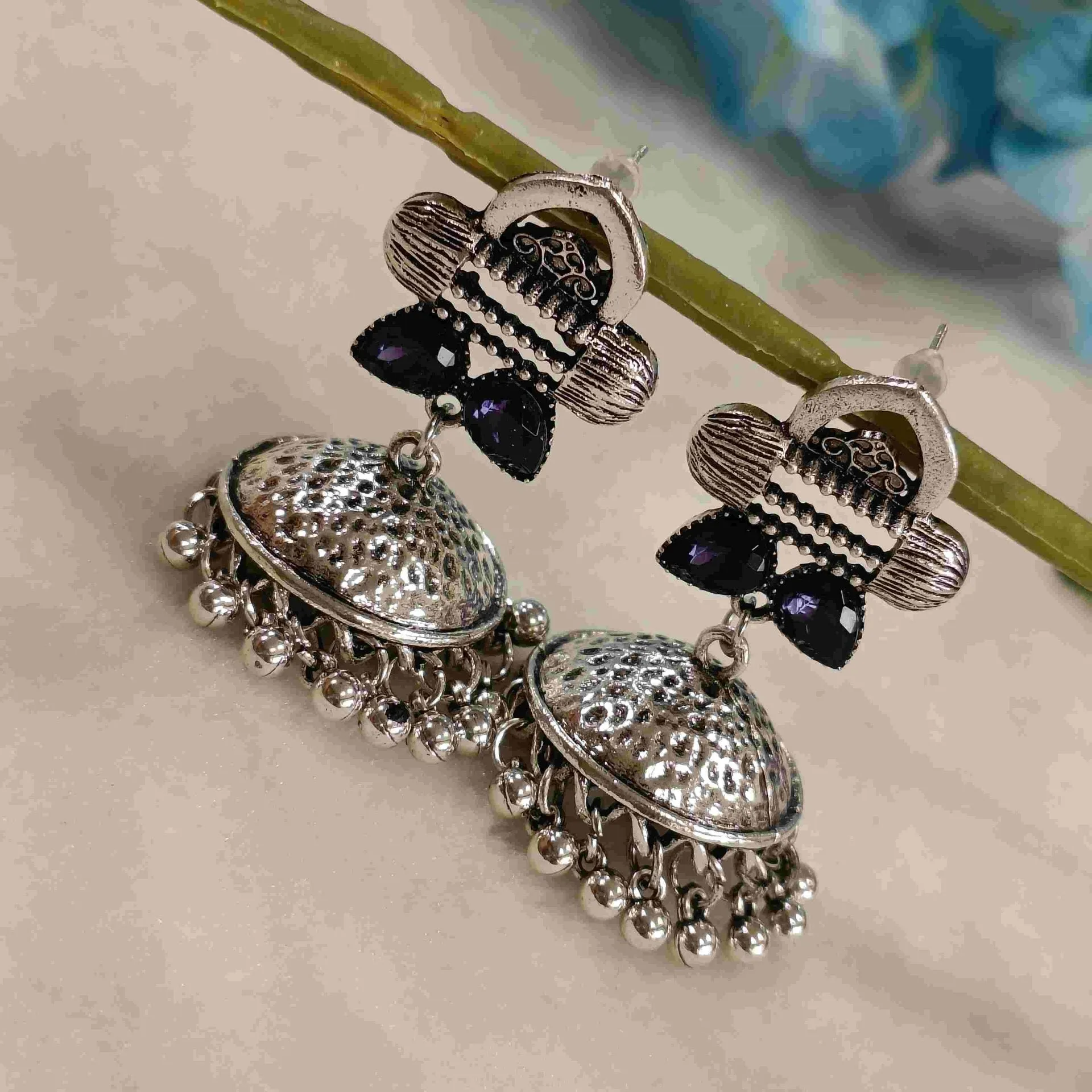 Antique Silver Plated Jhumka Earring