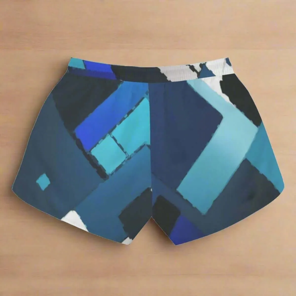 Azure Mosaic Women's Blue Block Beach Shorts