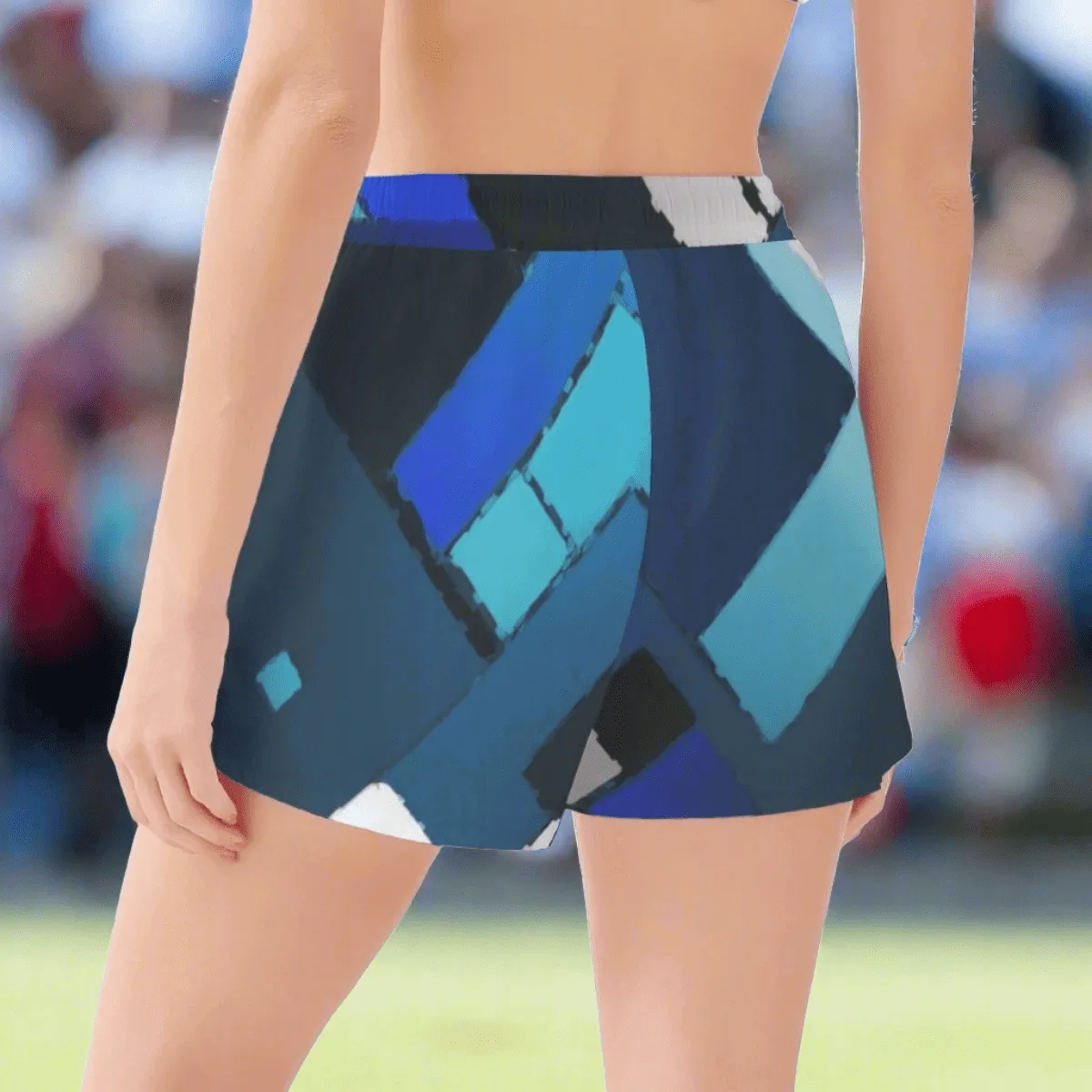 Azure Mosaic Women's Blue Block Beach Shorts