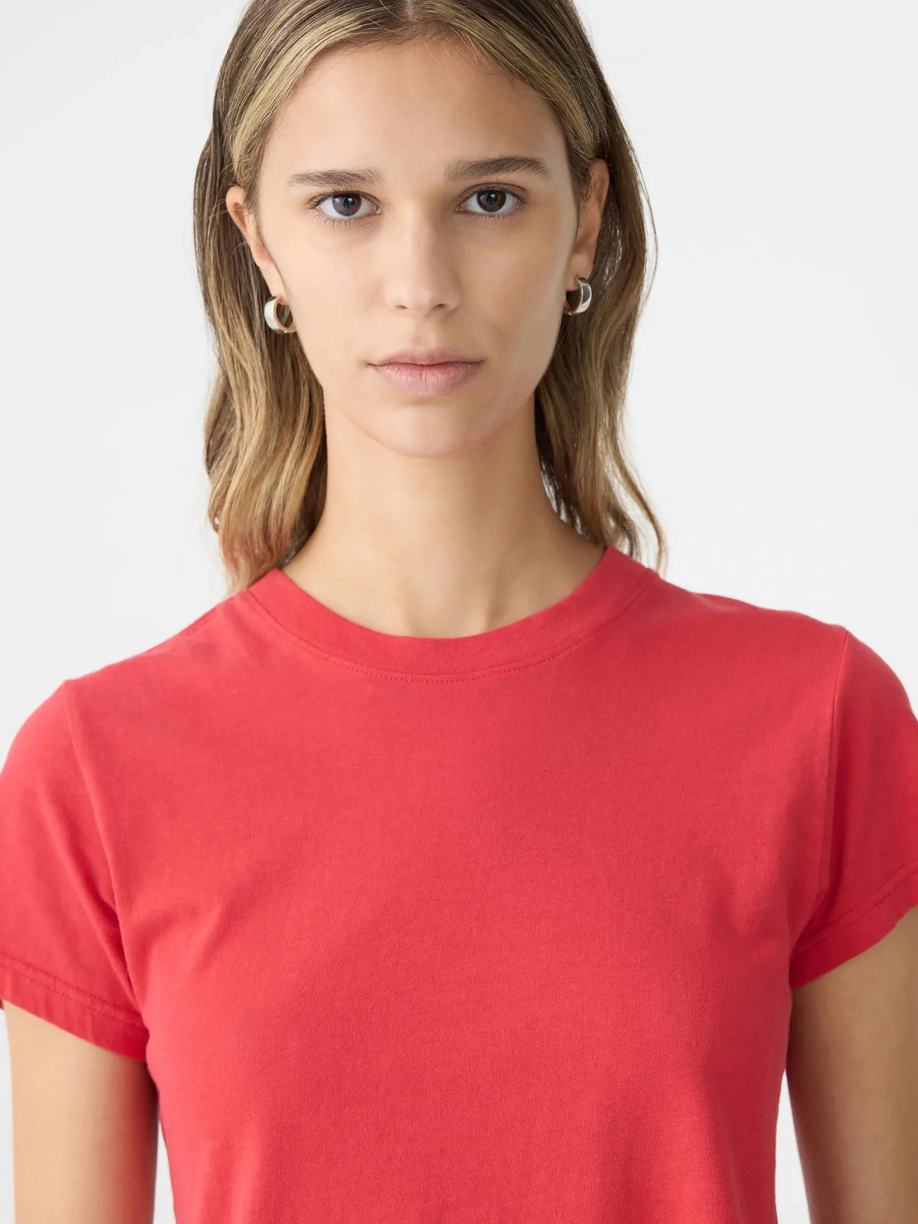 Bassike Raw Edge Baby T-Shirt in Hibiscus
