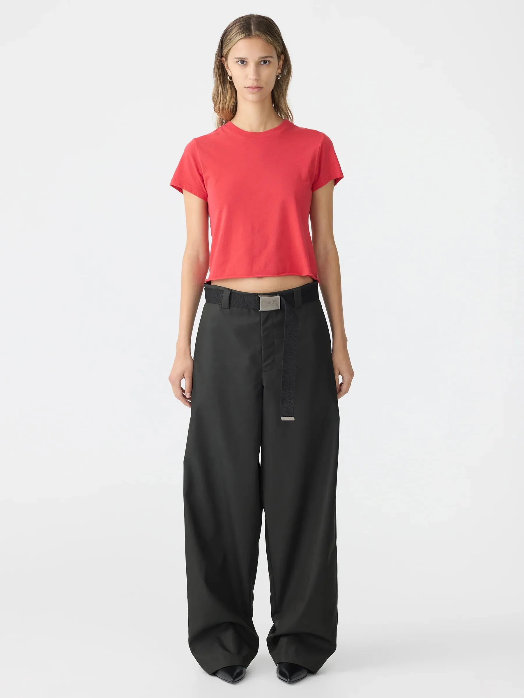 Bassike Raw Edge Baby T-Shirt in Hibiscus