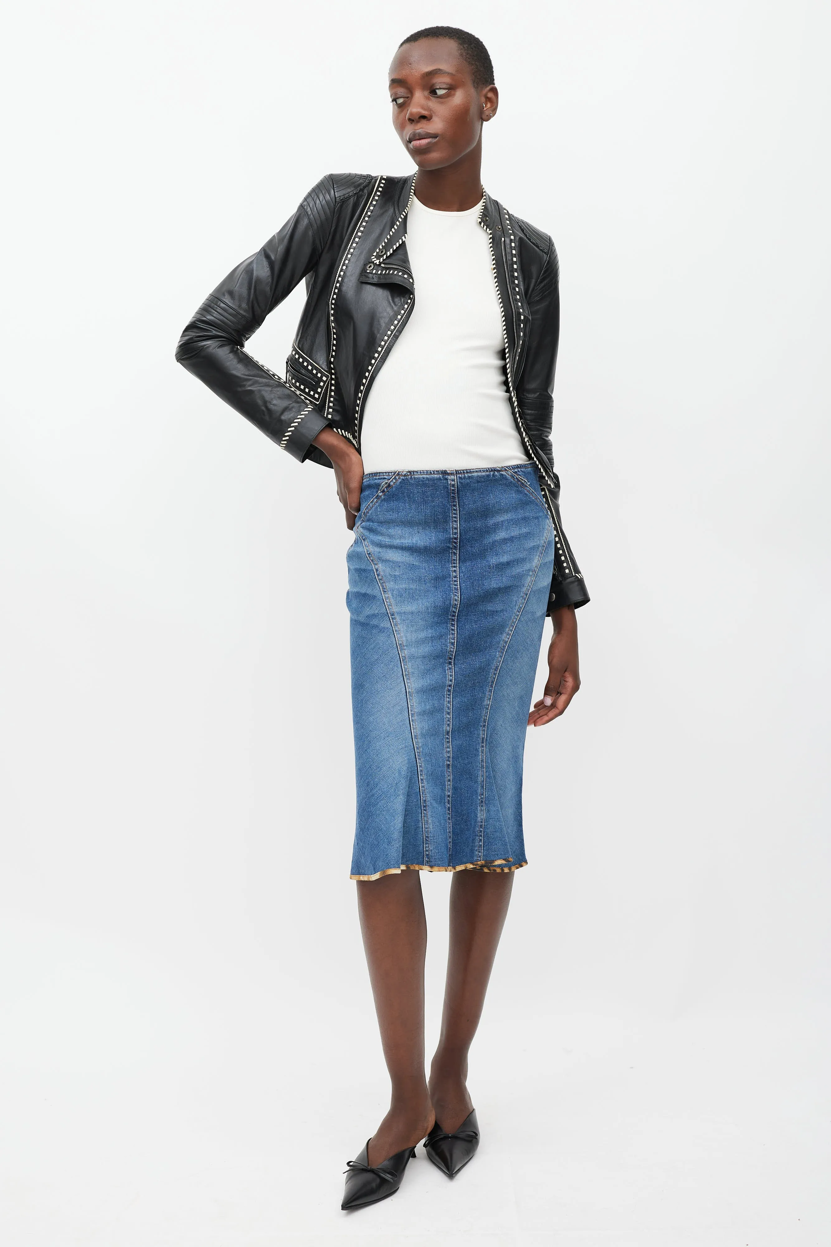 Black & White Whipstich Leather Jacket