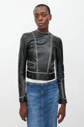 Black & White Whipstich Leather Jacket