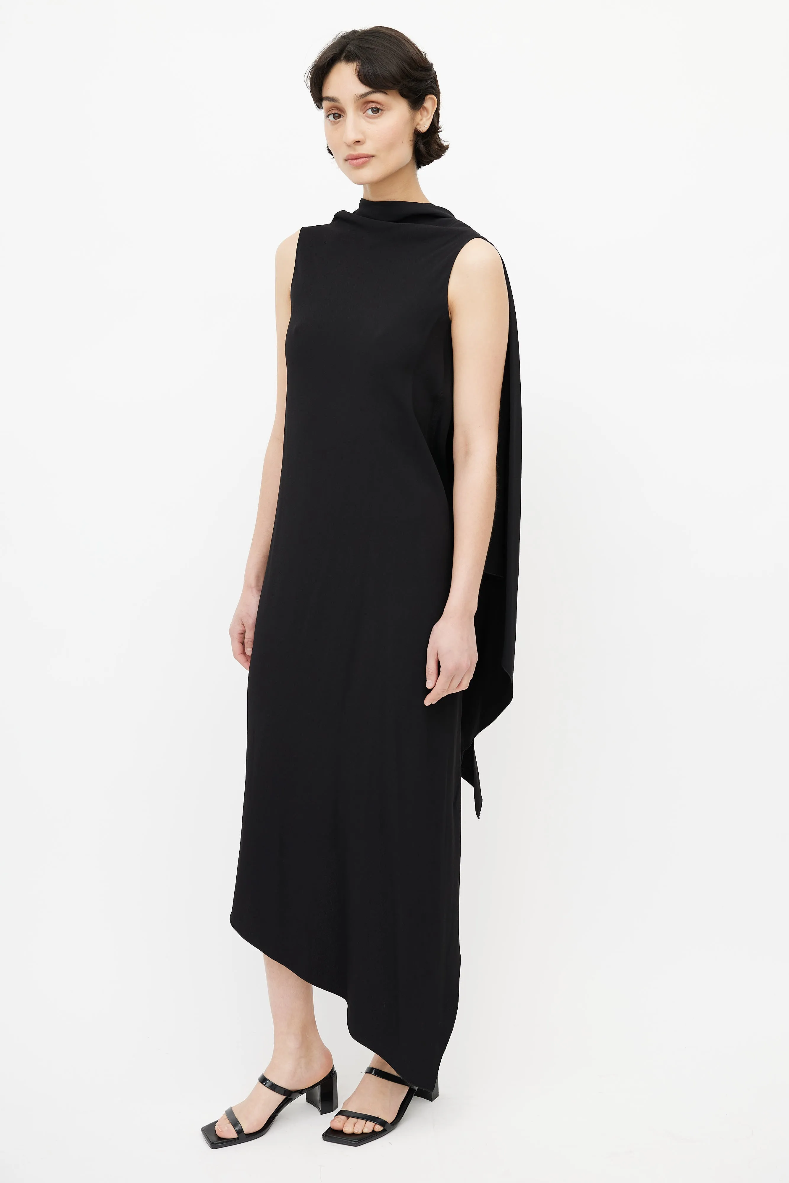 Black Asymmetrical Drape Dress