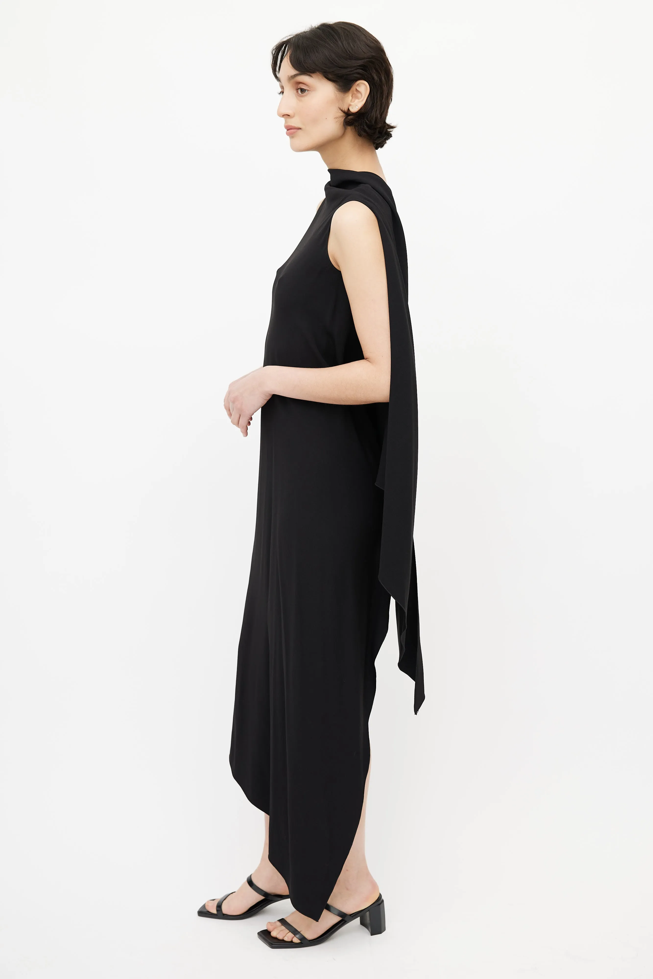 Black Asymmetrical Drape Dress