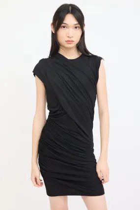 Black Asymmetrical Gathered Midi Dress