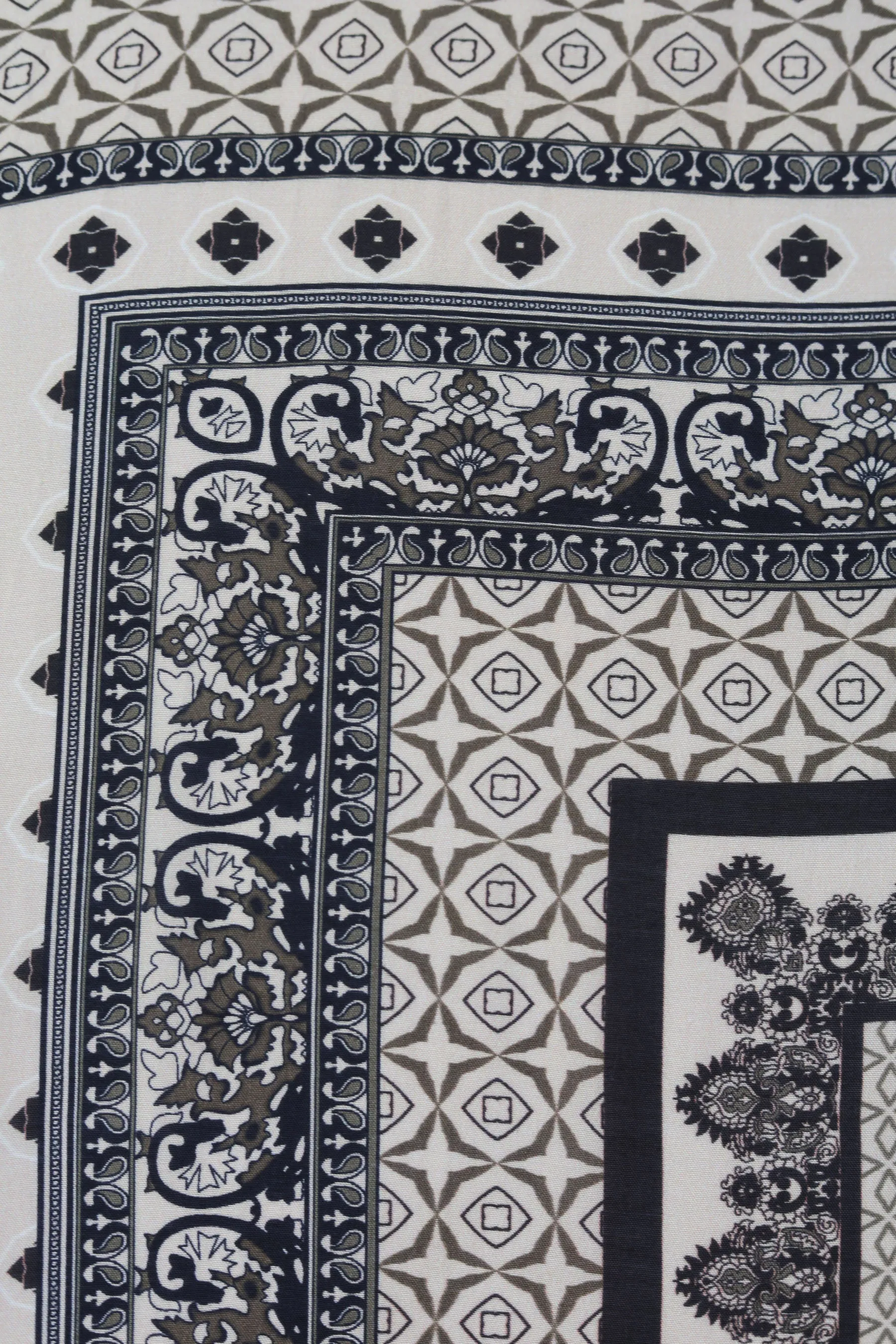 Black Handkerchief Inspired Geometric Pattern Printed Natural Muslin Silk Fabric