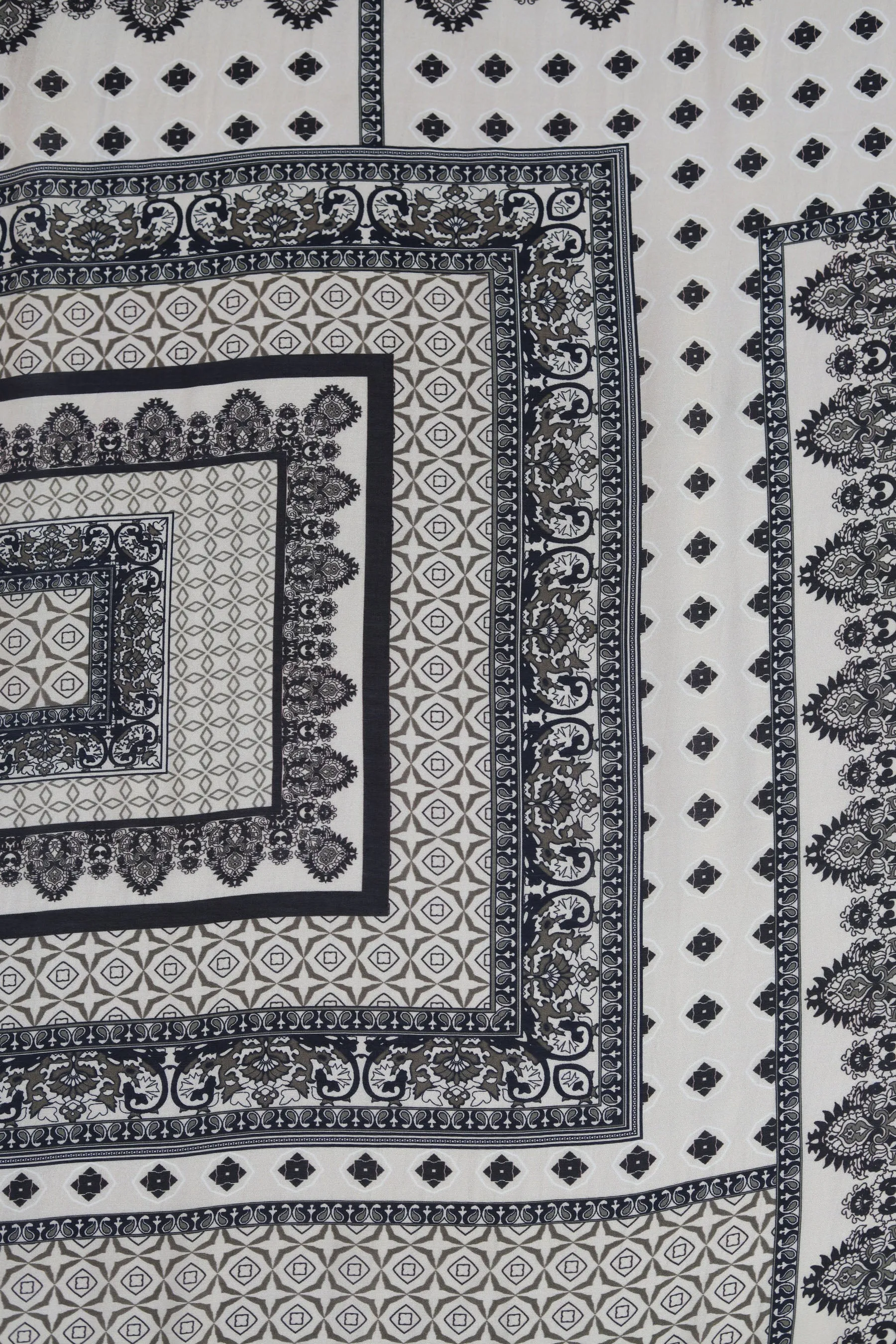 Black Handkerchief Inspired Geometric Pattern Printed Natural Muslin Silk Fabric