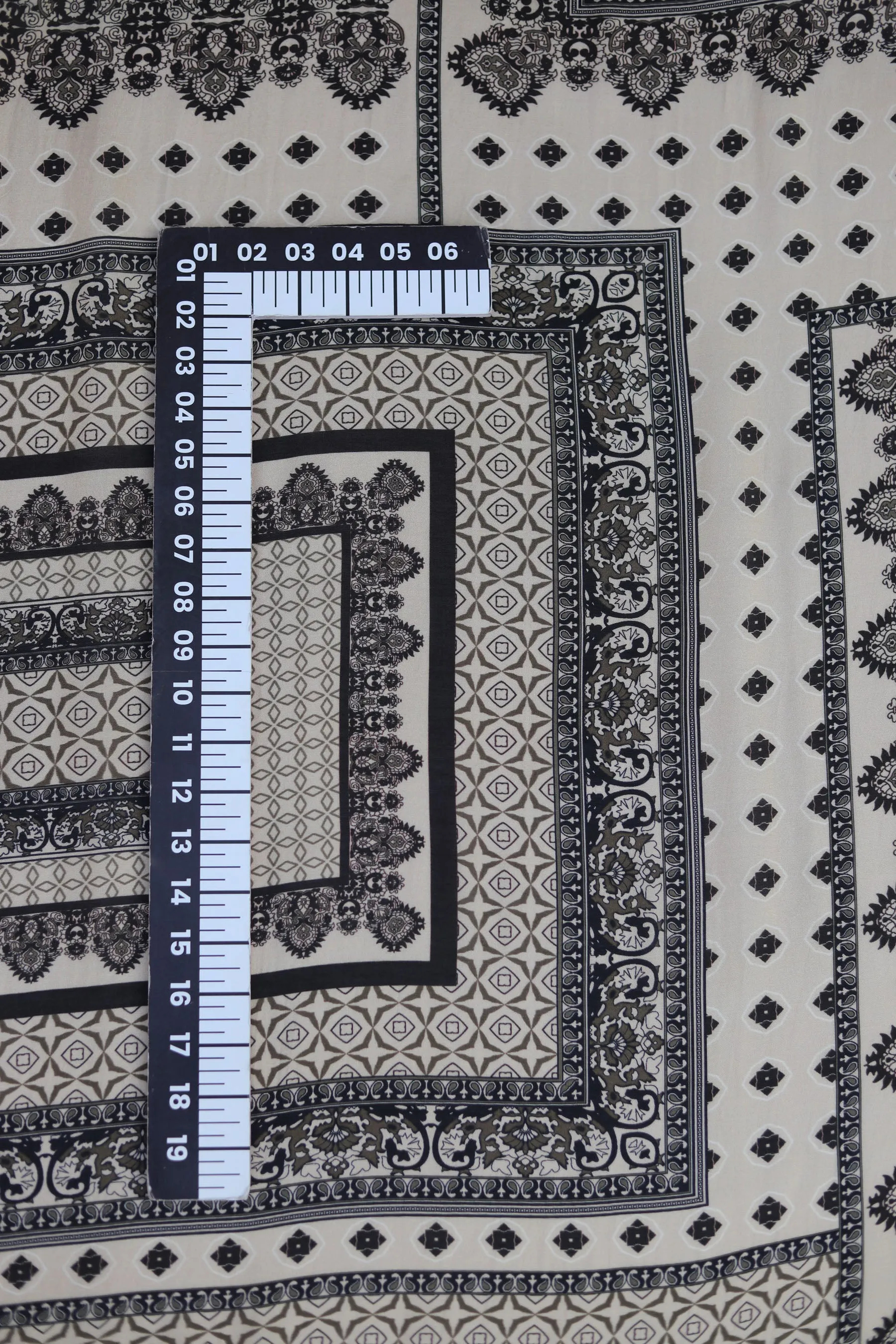 Black Handkerchief Inspired Geometric Pattern Printed Natural Muslin Silk Fabric