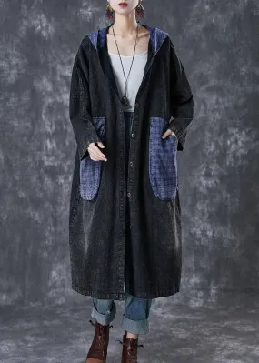 Black Hooded Patchwork Coats