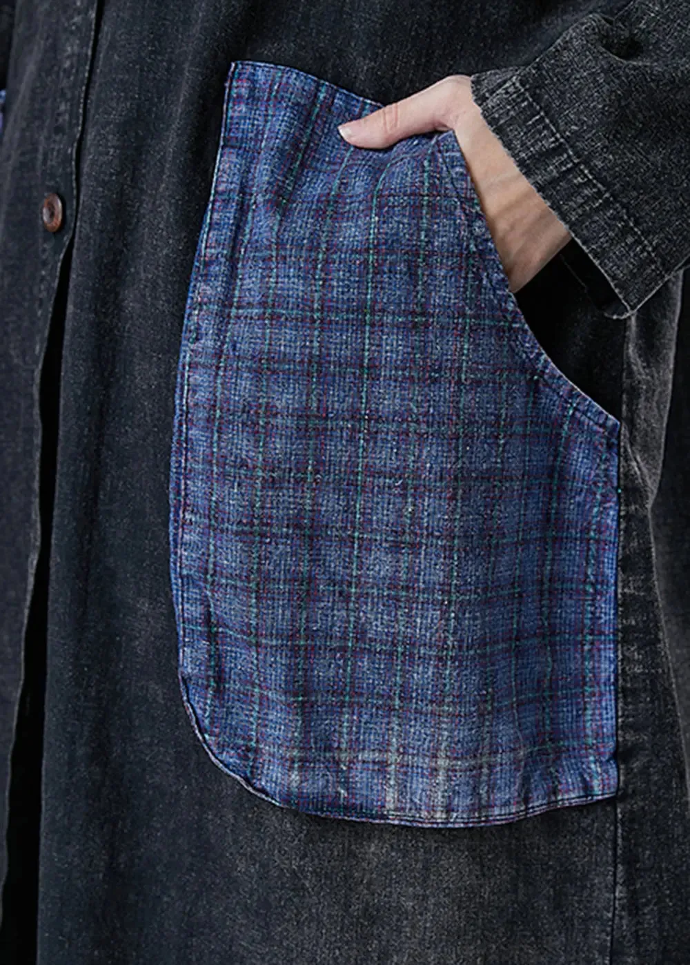 Black Hooded Patchwork Coats