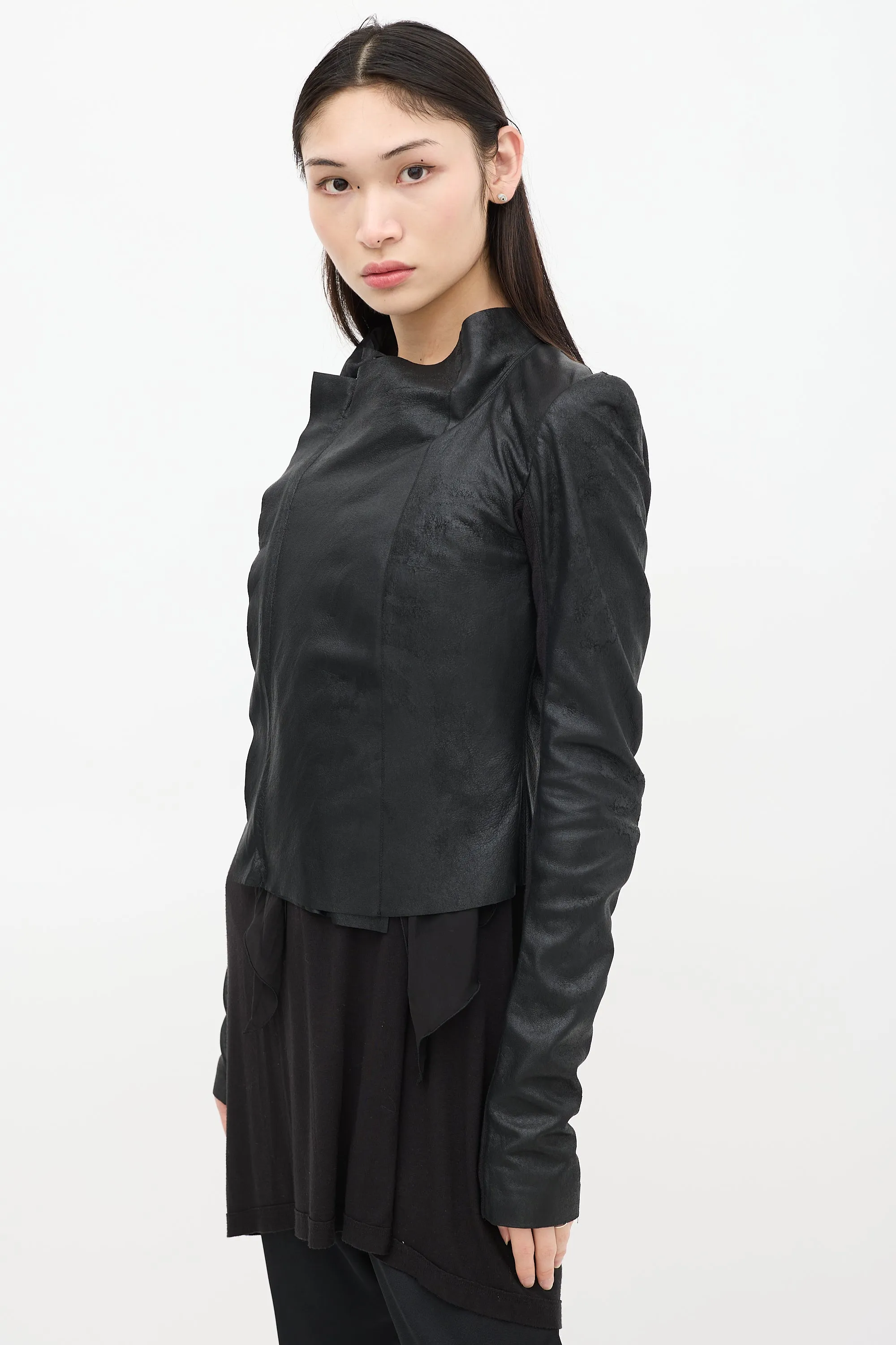 Black Leather & Mesh Asymmetrical Jacket