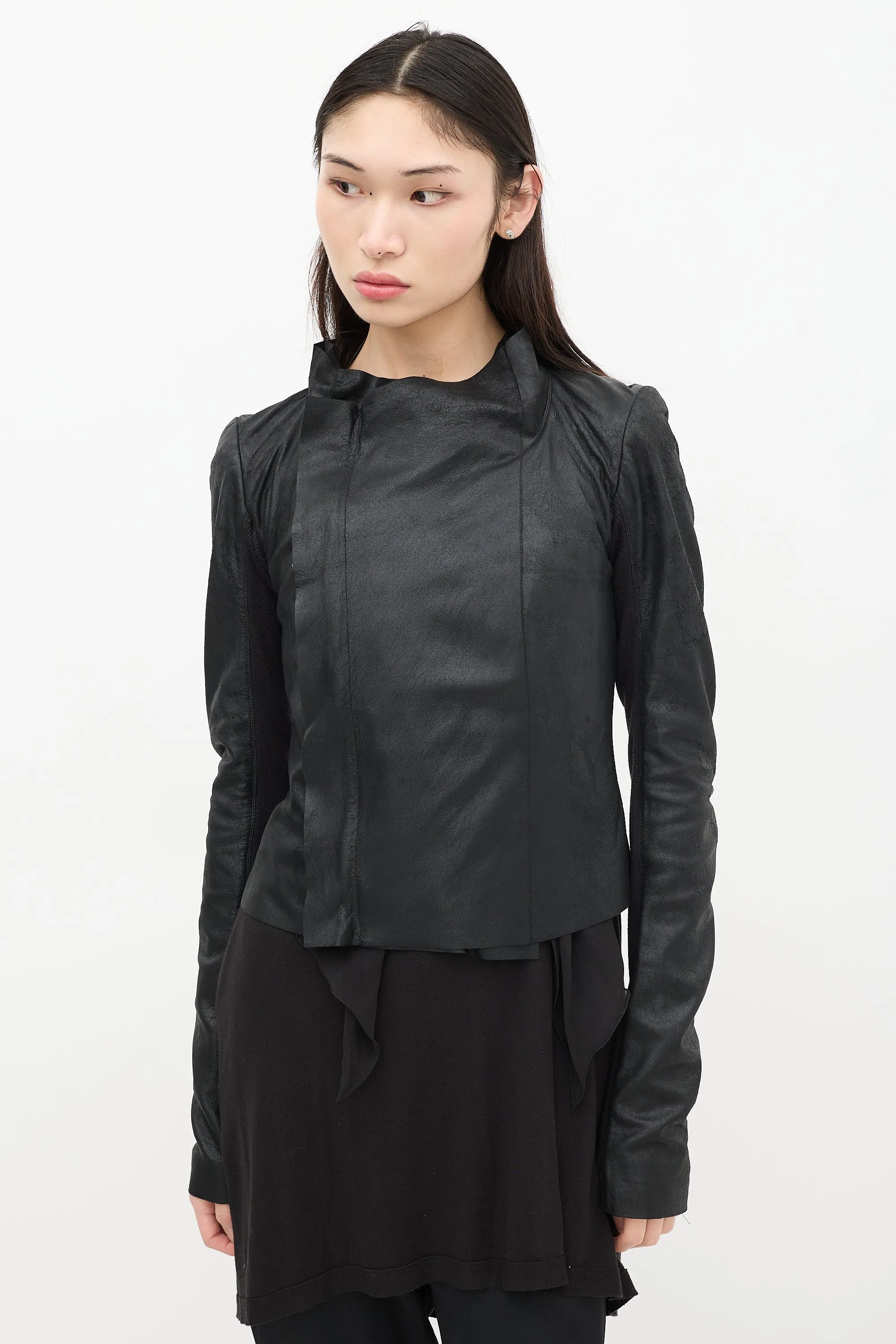 Black Leather & Mesh Asymmetrical Jacket