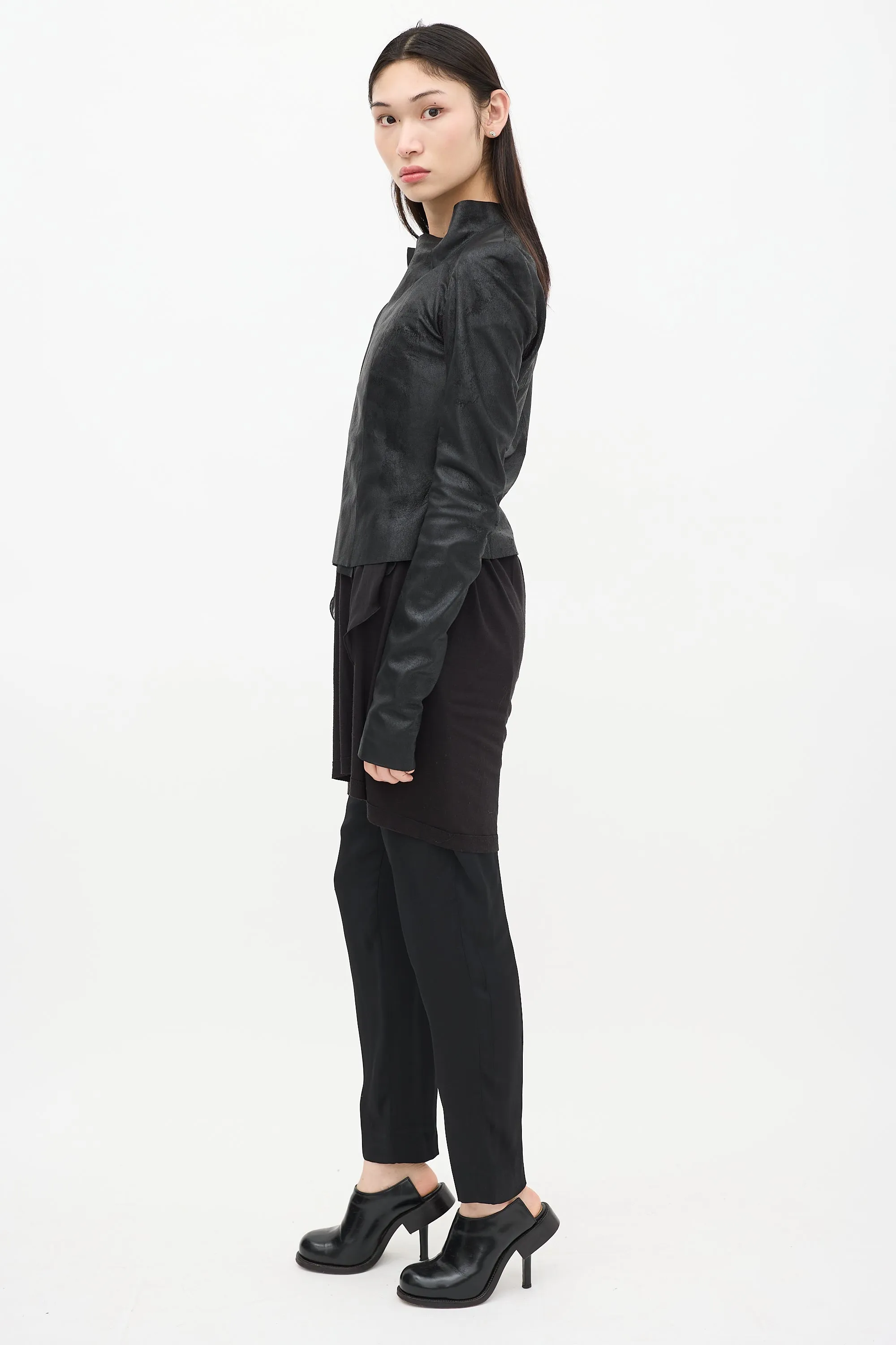 Black Leather & Mesh Asymmetrical Jacket