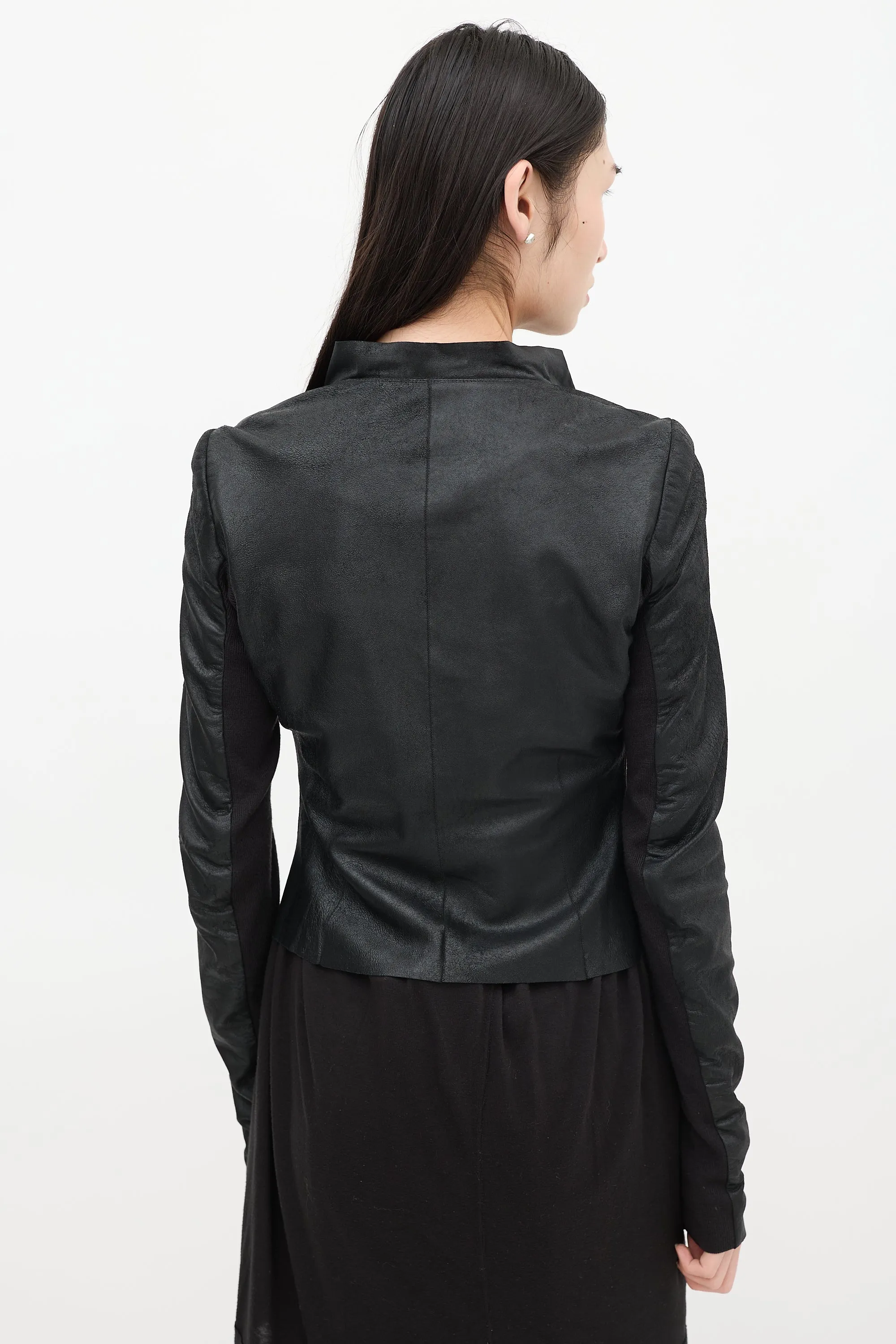 Black Leather & Mesh Asymmetrical Jacket
