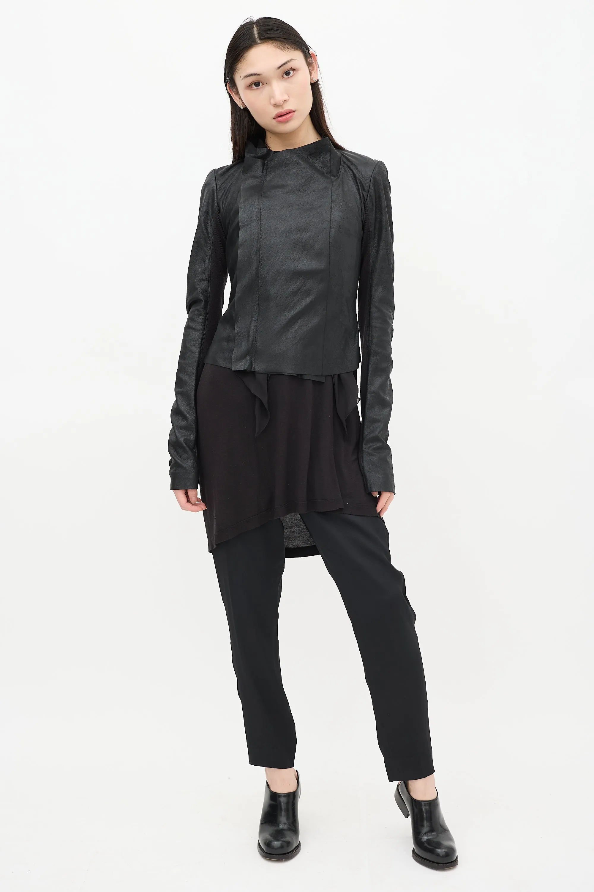 Black Leather & Mesh Asymmetrical Jacket