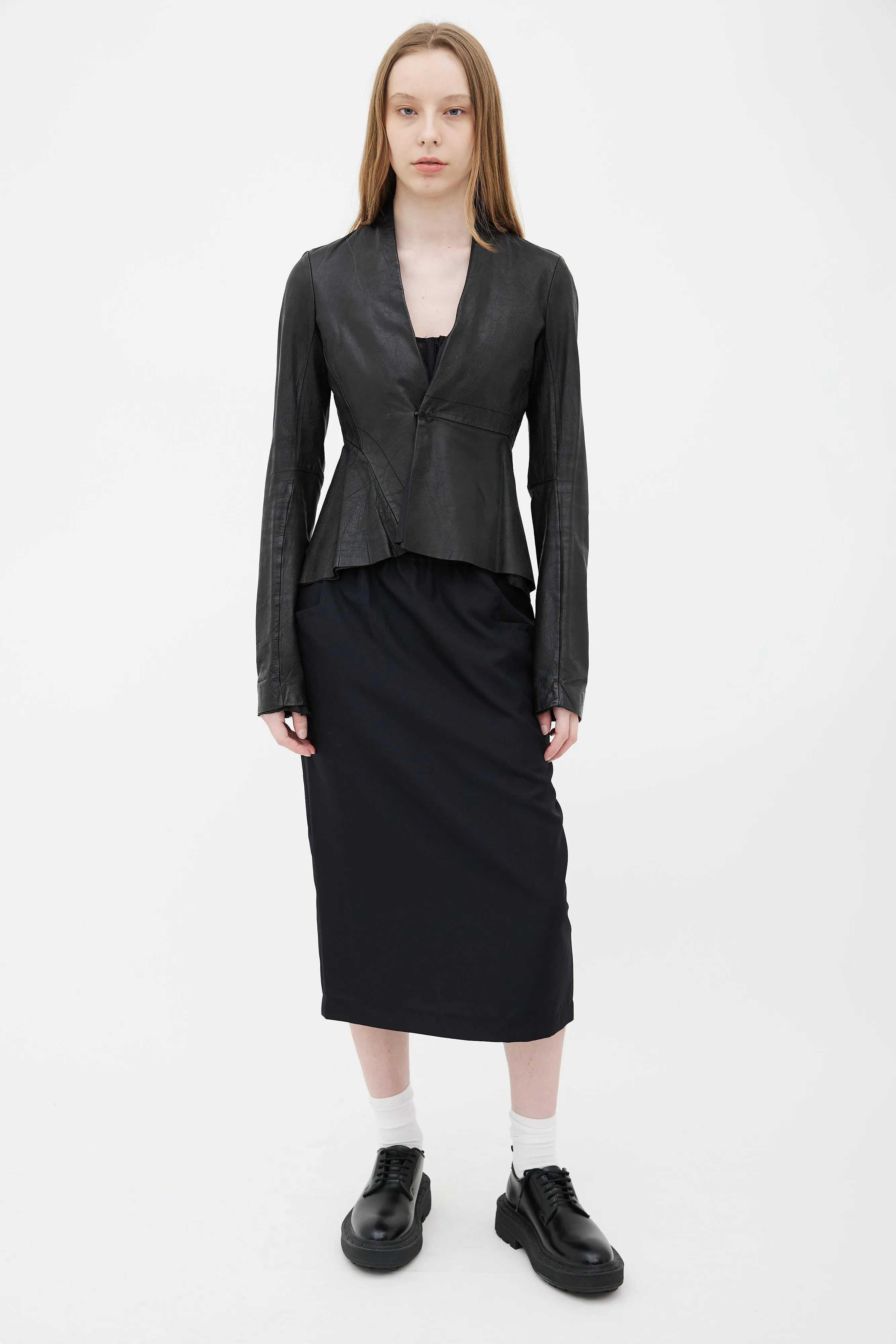 Black Leather Asymmetrical  Jacket