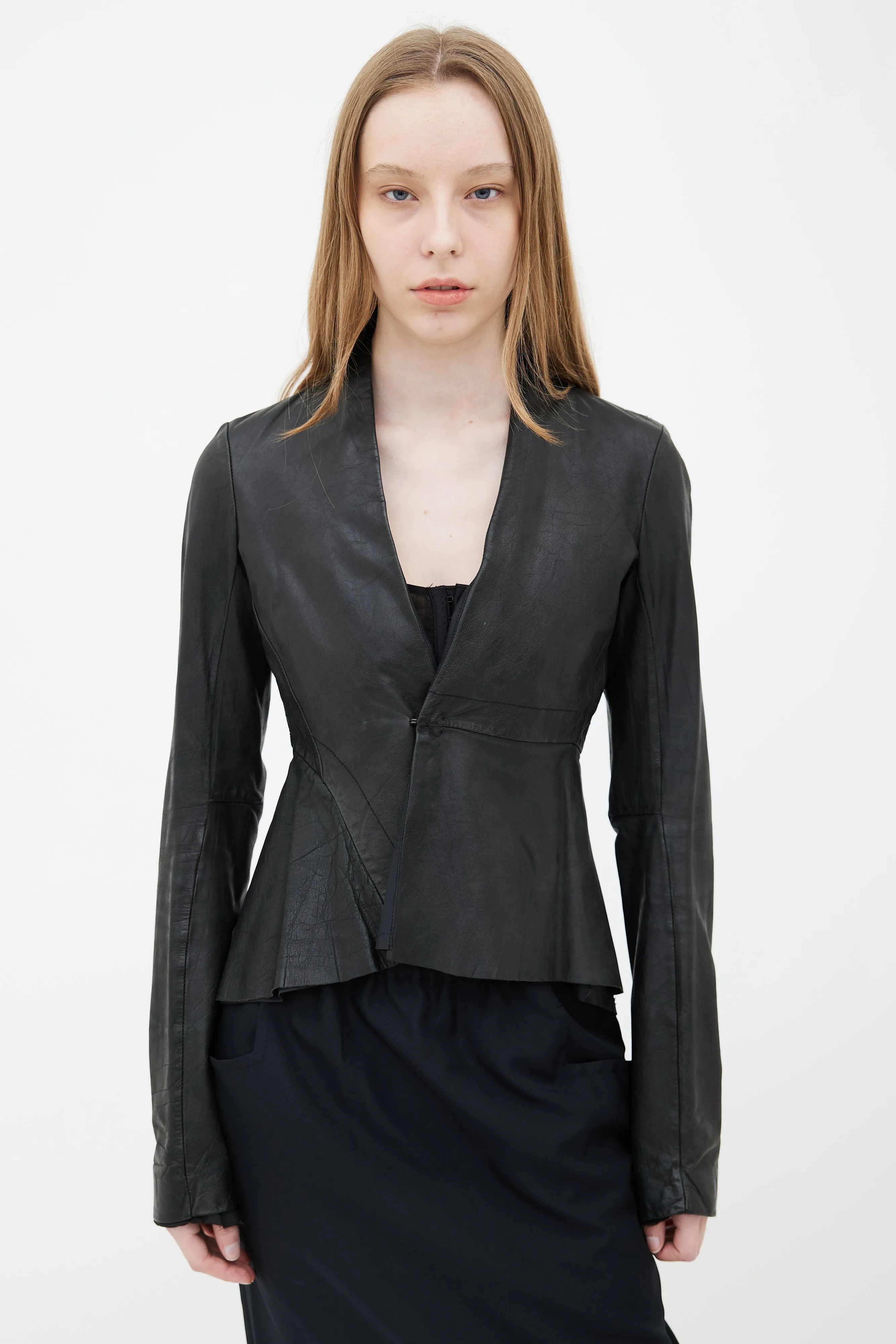 Black Leather Asymmetrical  Jacket