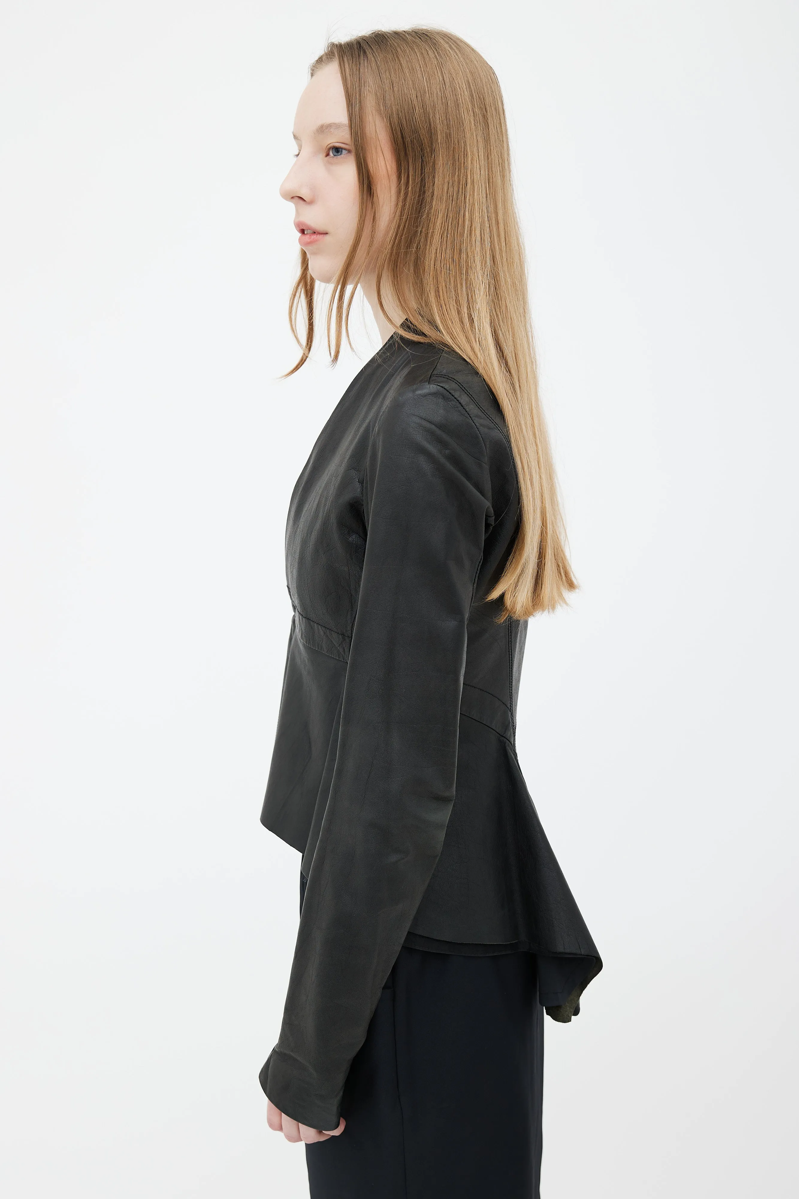Black Leather Asymmetrical  Jacket