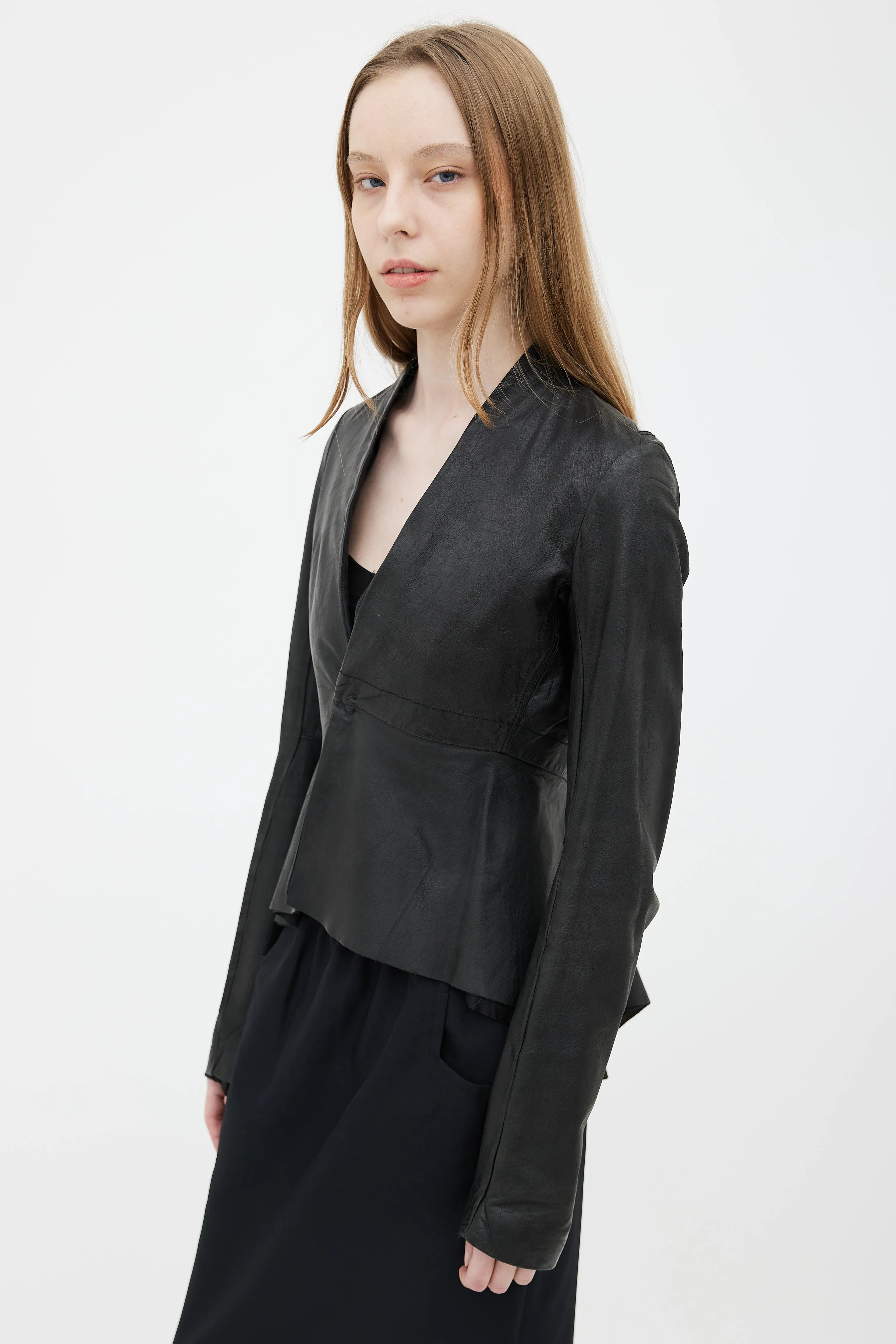Black Leather Asymmetrical  Jacket