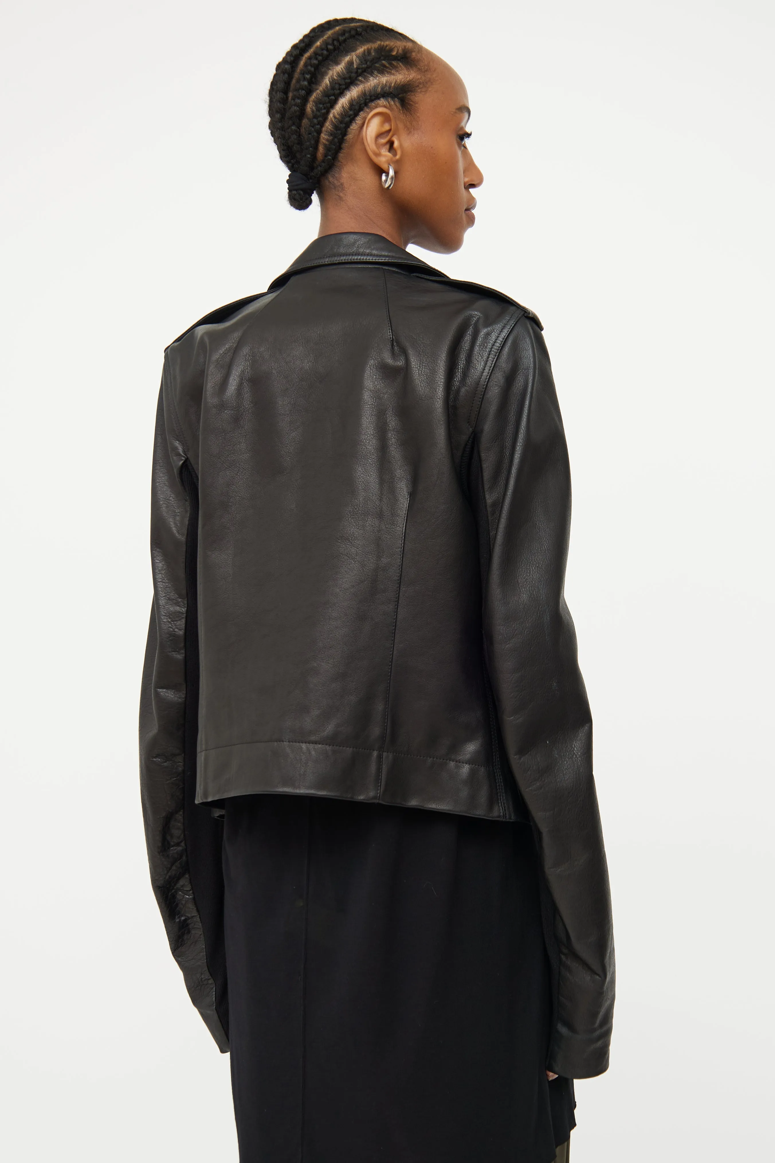 Black Leather Knit Sleeve Jacket