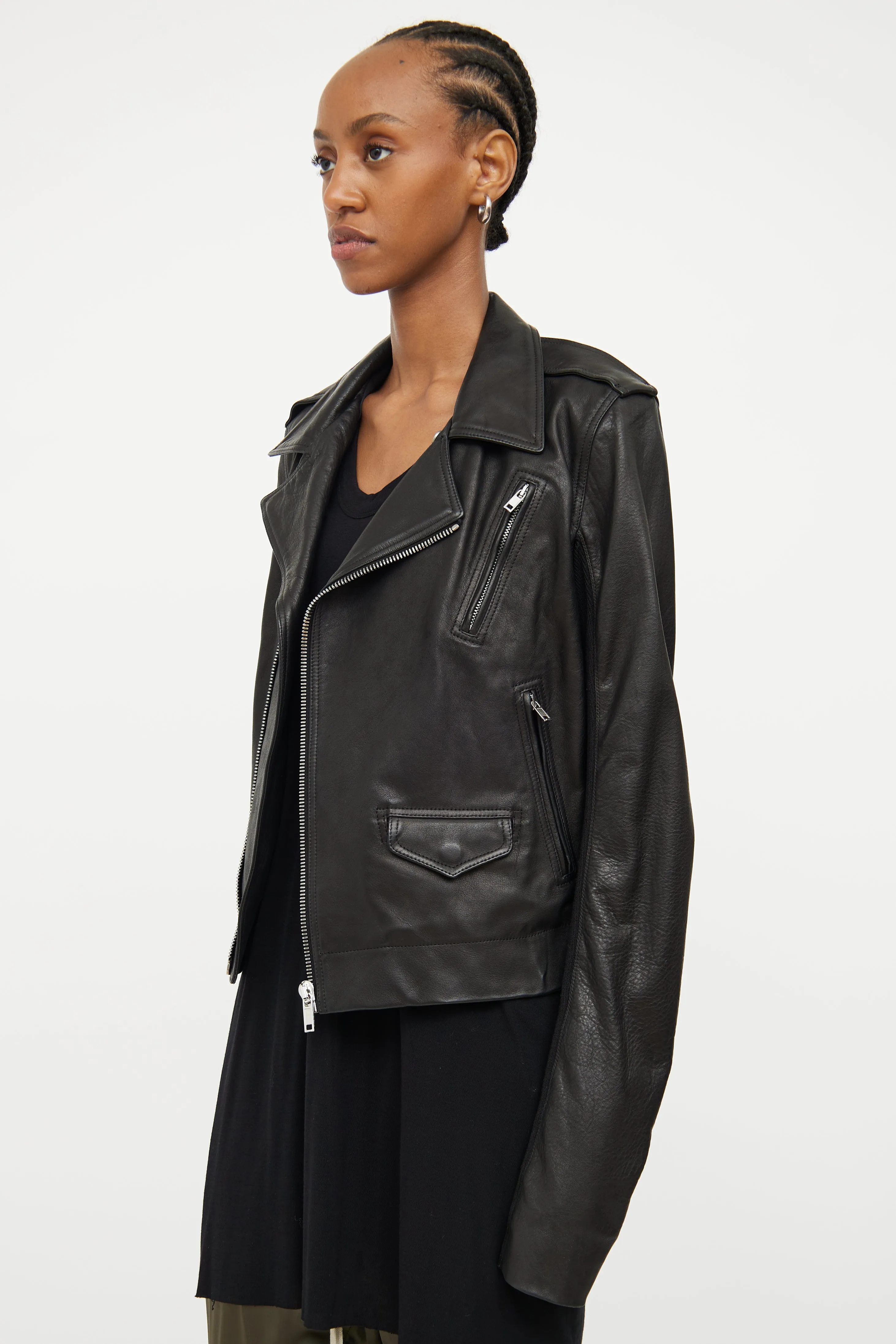 Black Leather Knit Sleeve Jacket