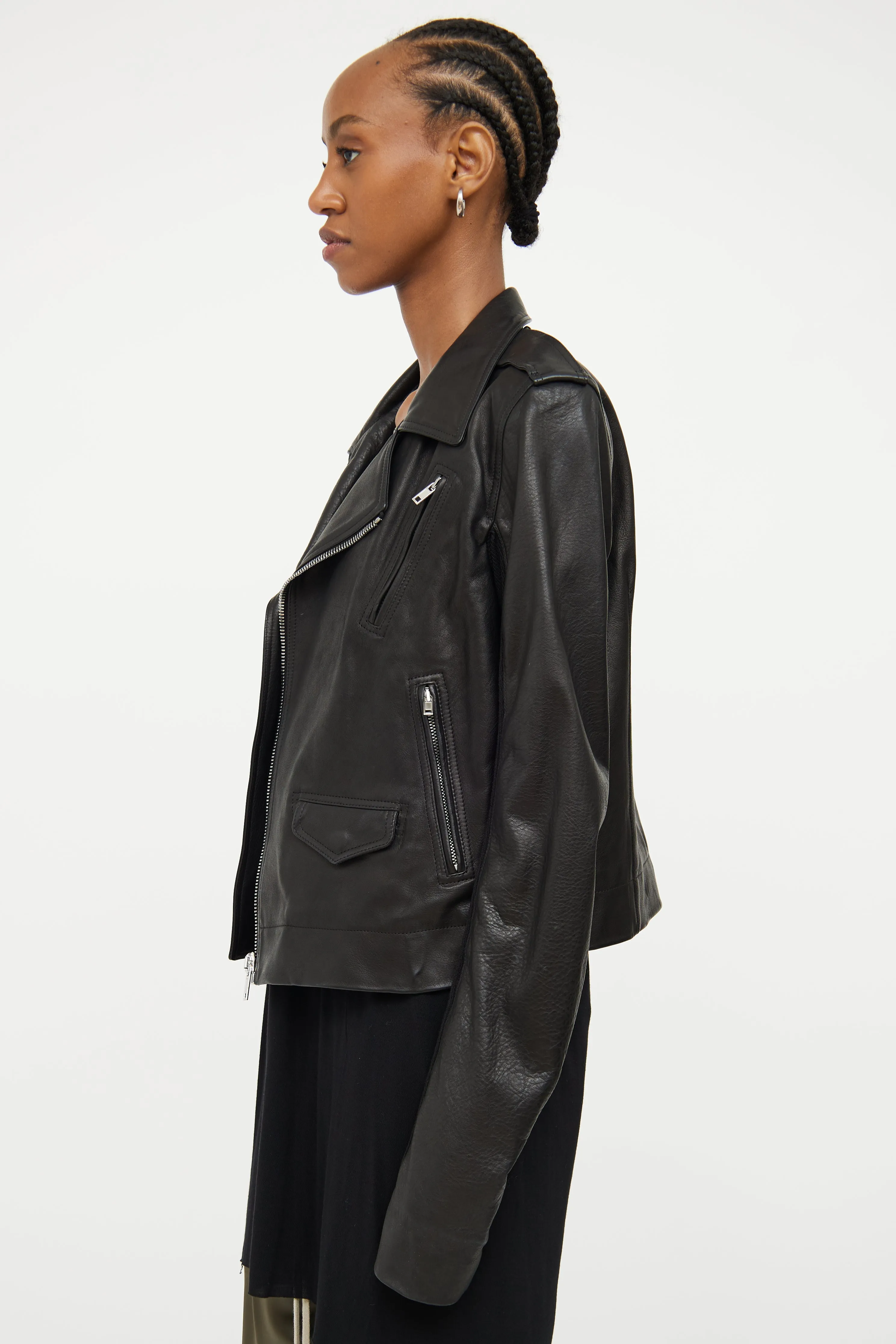 Black Leather Knit Sleeve Jacket