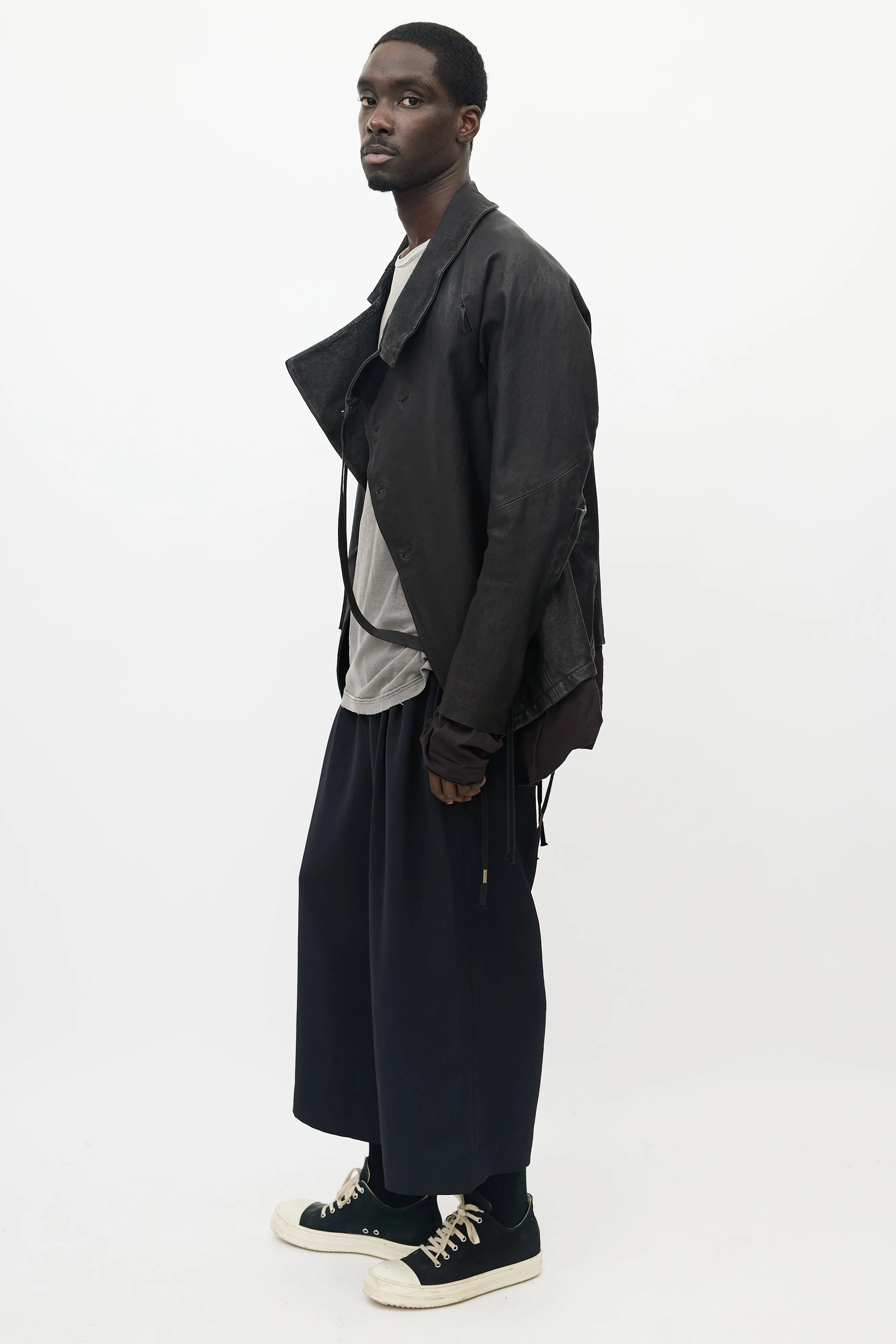 Black Leather Wrap Jacket