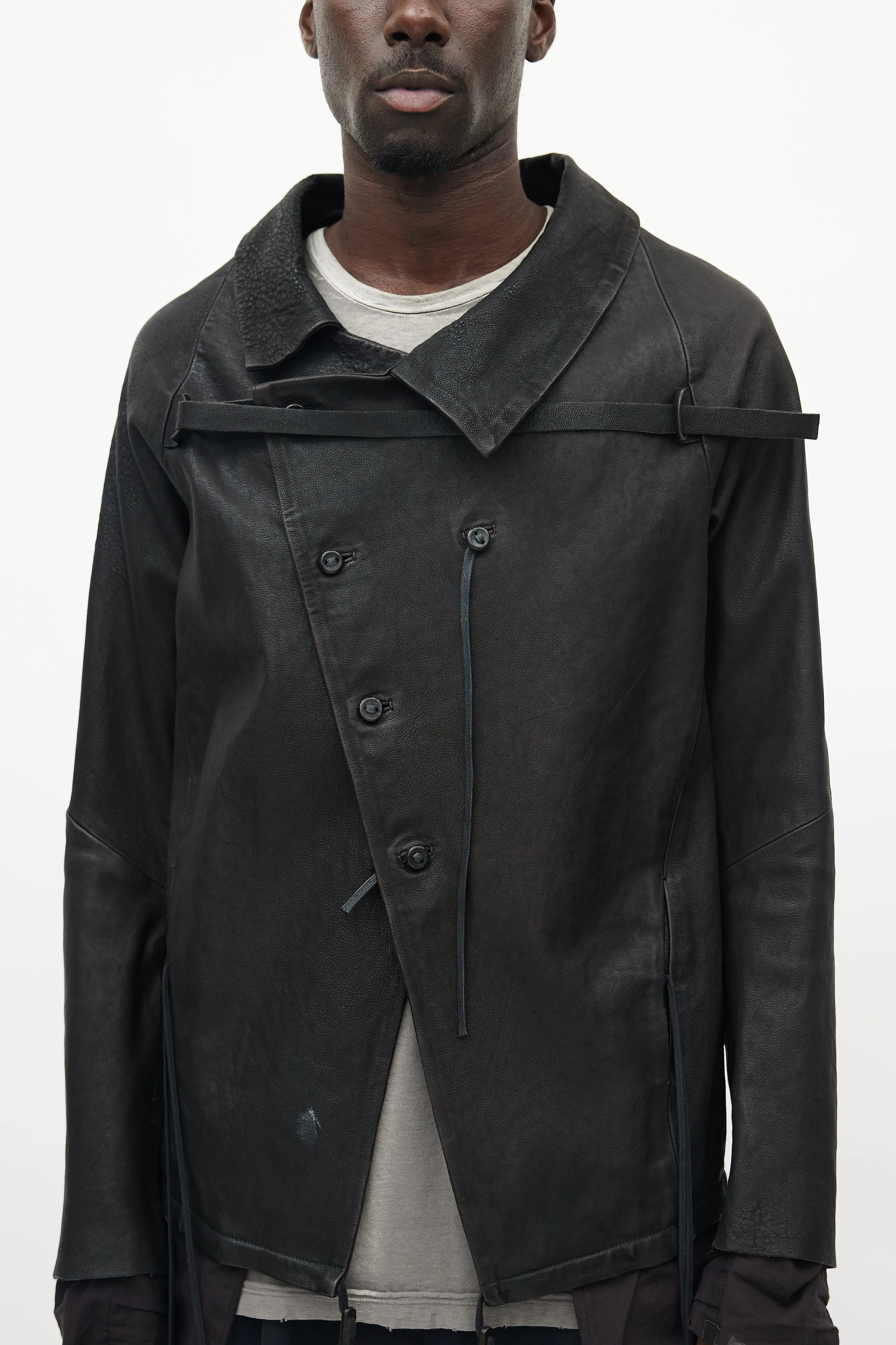 Black Leather Wrap Jacket