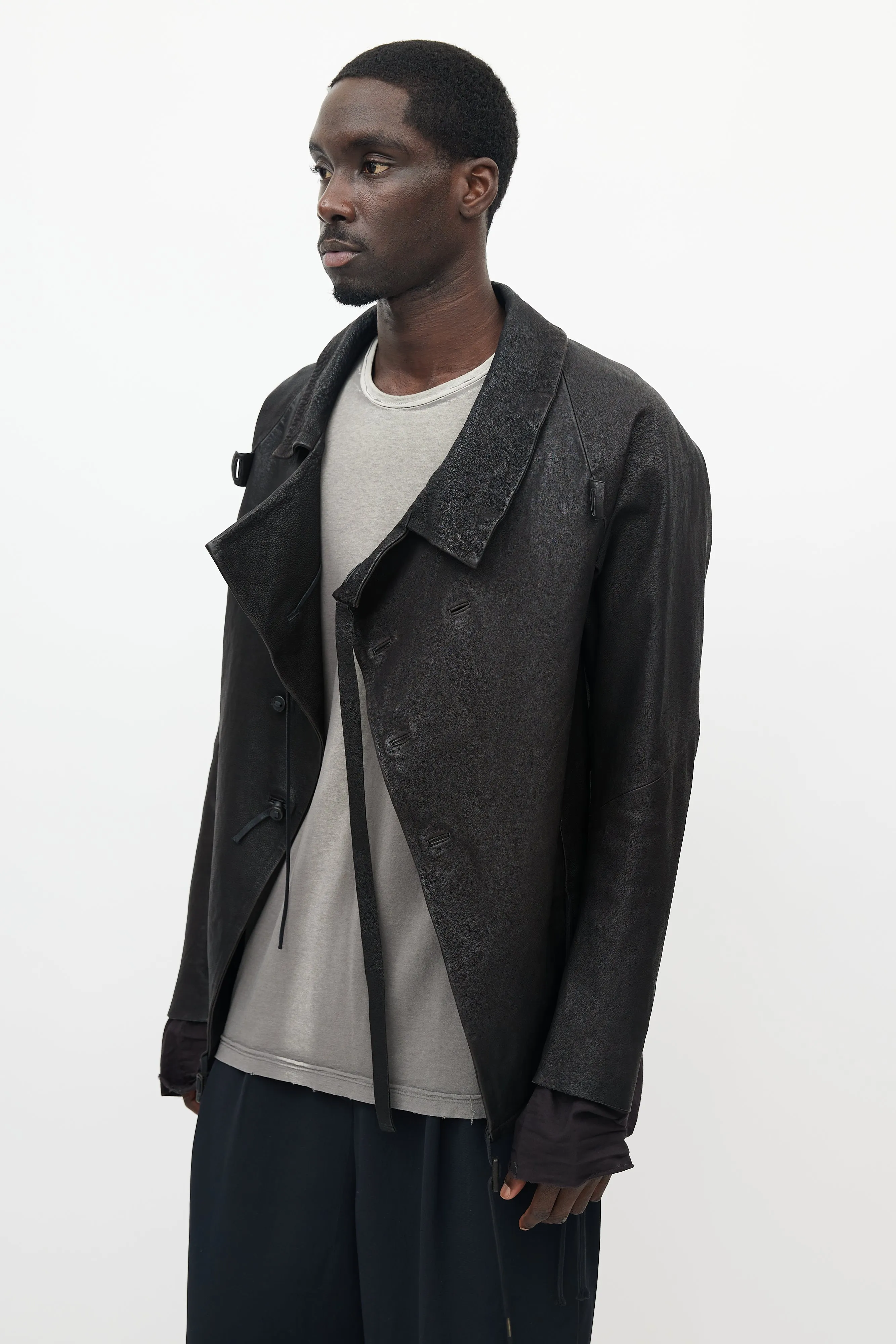 Black Leather Wrap Jacket