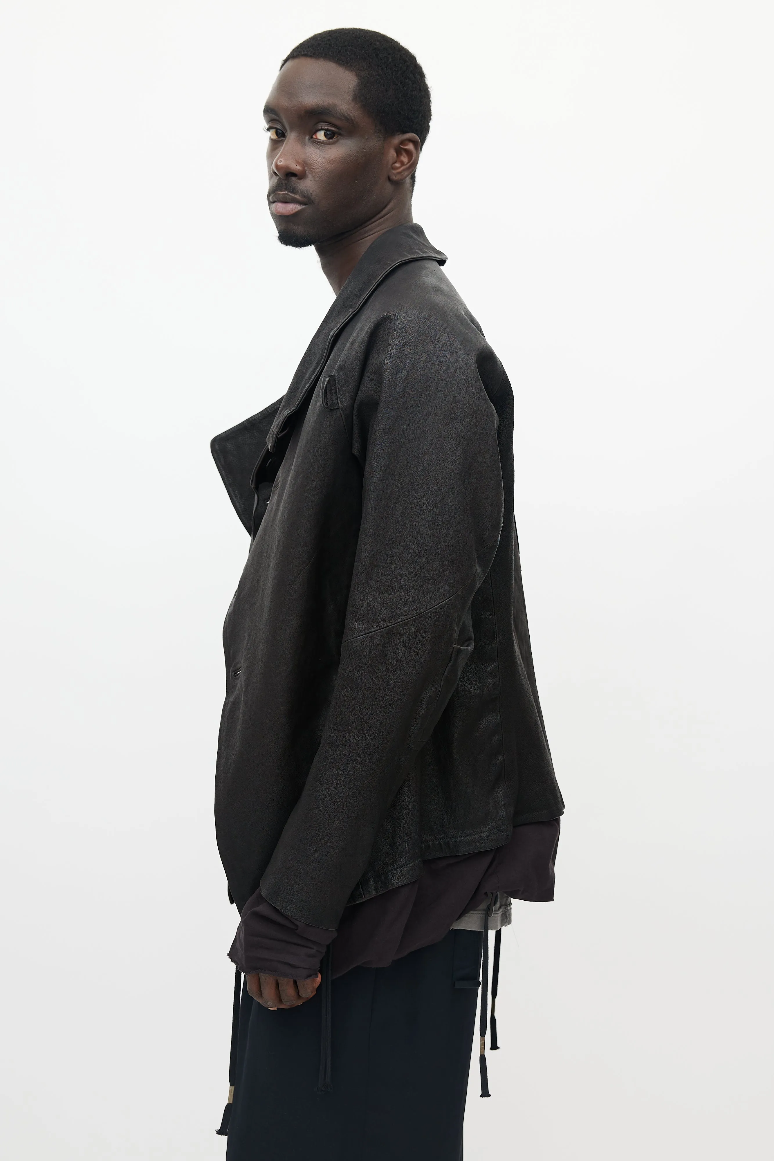 Black Leather Wrap Jacket
