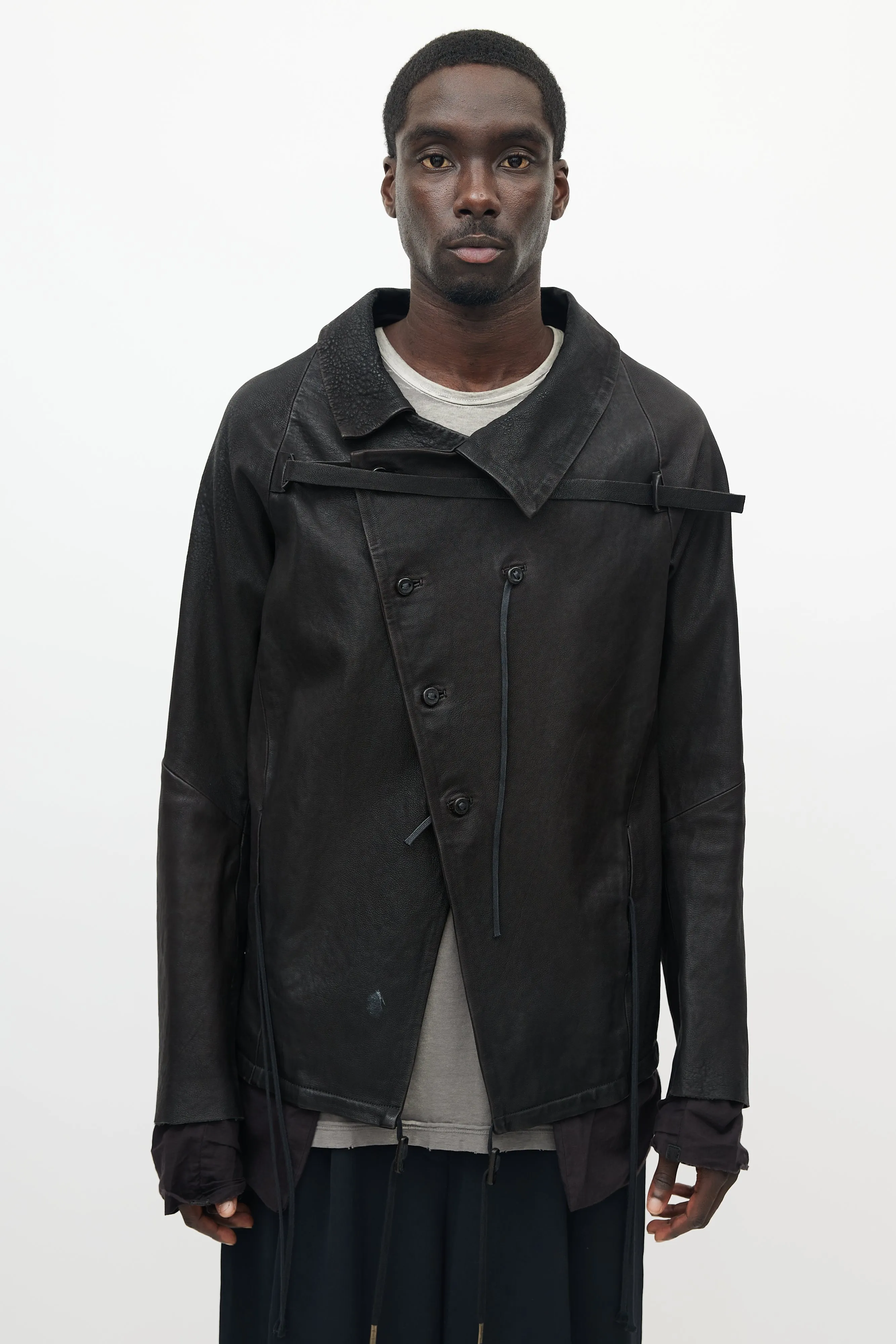 Black Leather Wrap Jacket