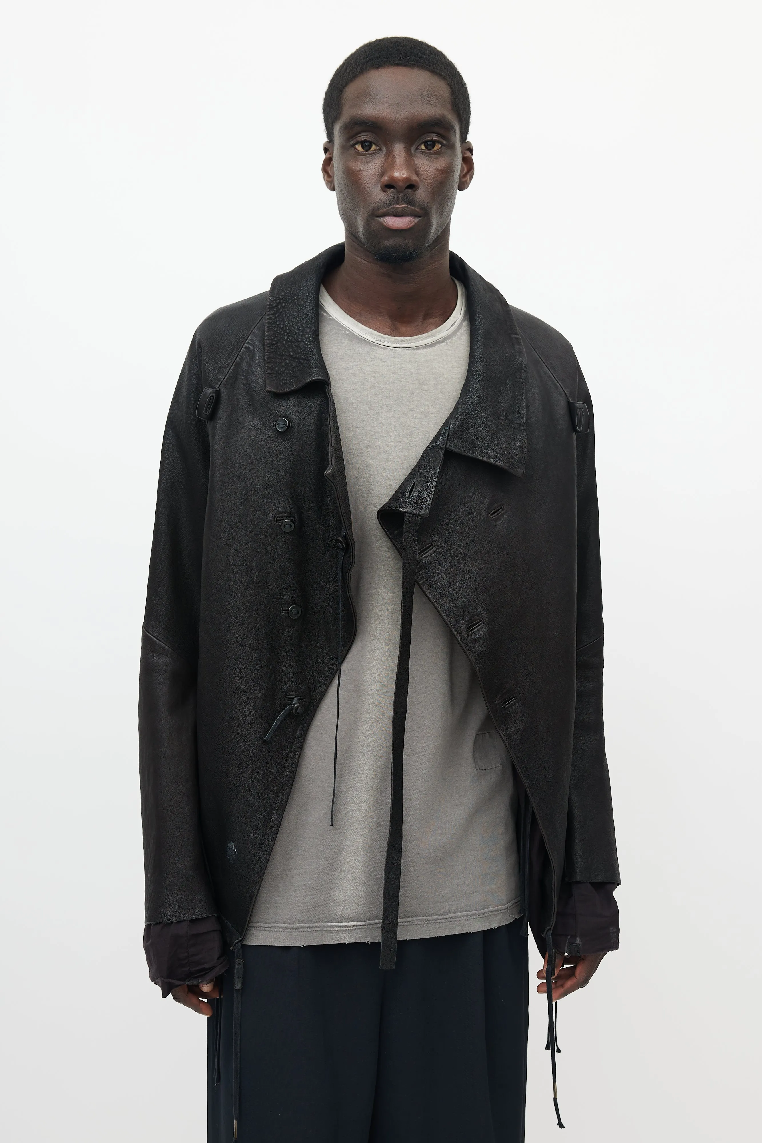 Black Leather Wrap Jacket
