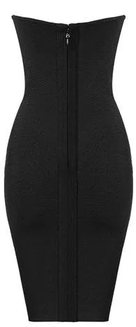 Black Strapless Bead-Embellished Bandage Dress