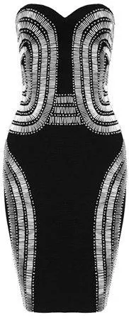 Black Strapless Bead-Embellished Bandage Dress