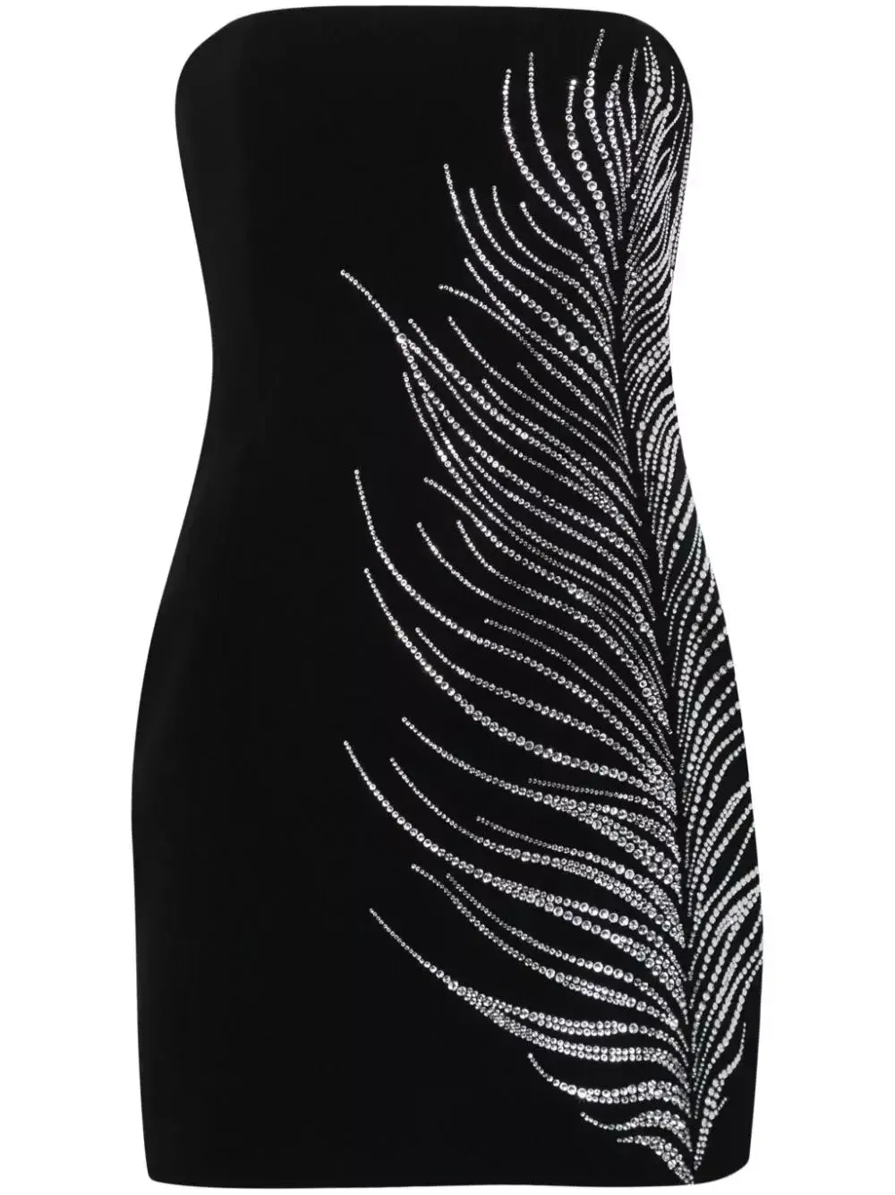 Black Strapless Beaded Feather-Embellished Mini Dress