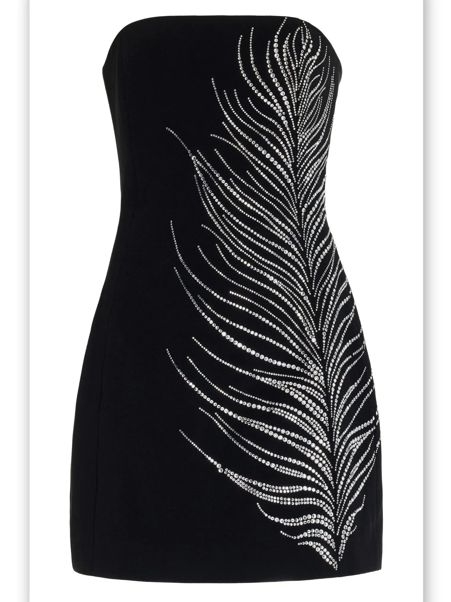 Black Strapless Beaded Feather-Embellished Mini Dress