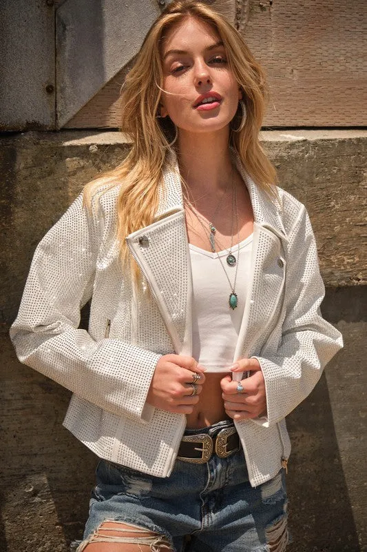 Blue B Crystal Studded Zip Up Moto Jacket