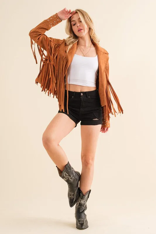 BLUE B Studded Fringe Open Western Jacket