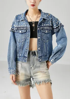 Boho Blue Oversized Patchwork Nail Bead Denim Coats Spring LY6725