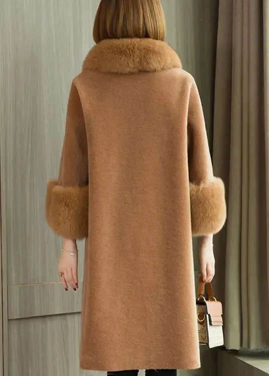 Camel Button Patchwork Woolen Coats Peter Pan Collar Winter ML1187