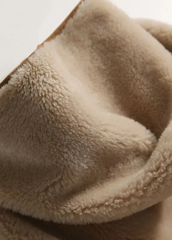 Casual Light Camel Patchwork Button Hooded Faux Fur Coats Long Sleeve LY8349
