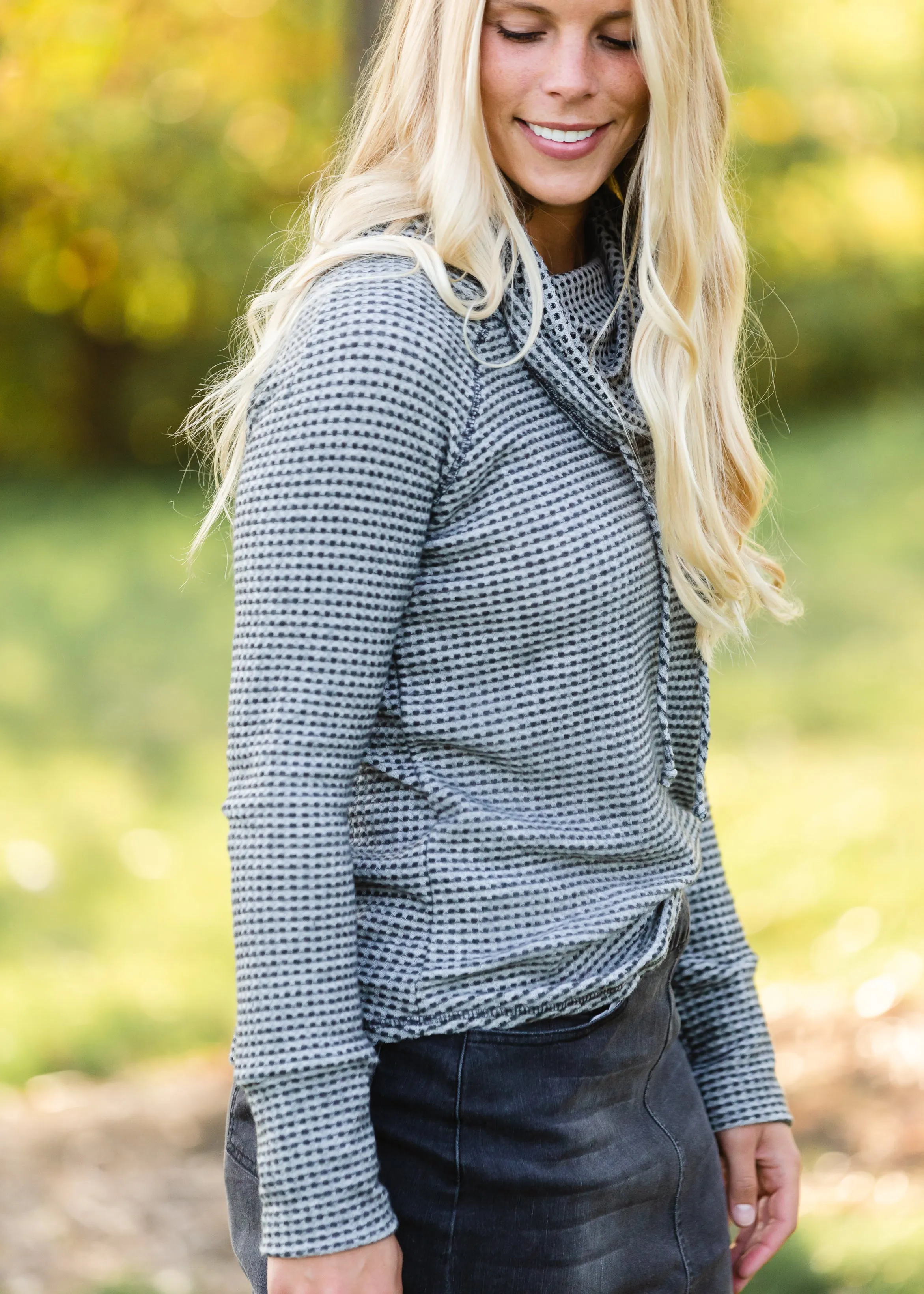 Charcoal Drawstring Waffle Knit Top